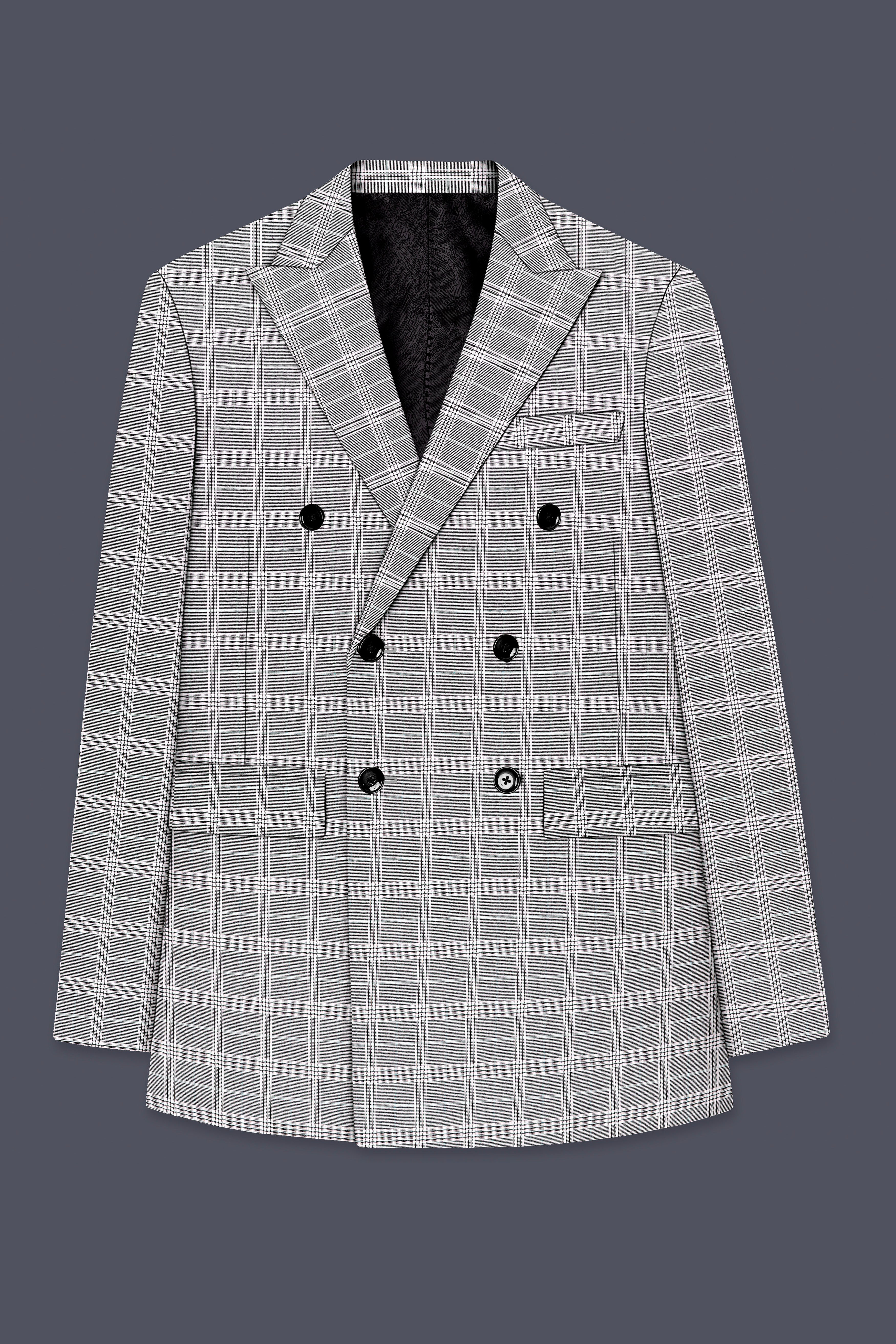 Venus Gray Plaid Wool Rich Double Breasted Blazer