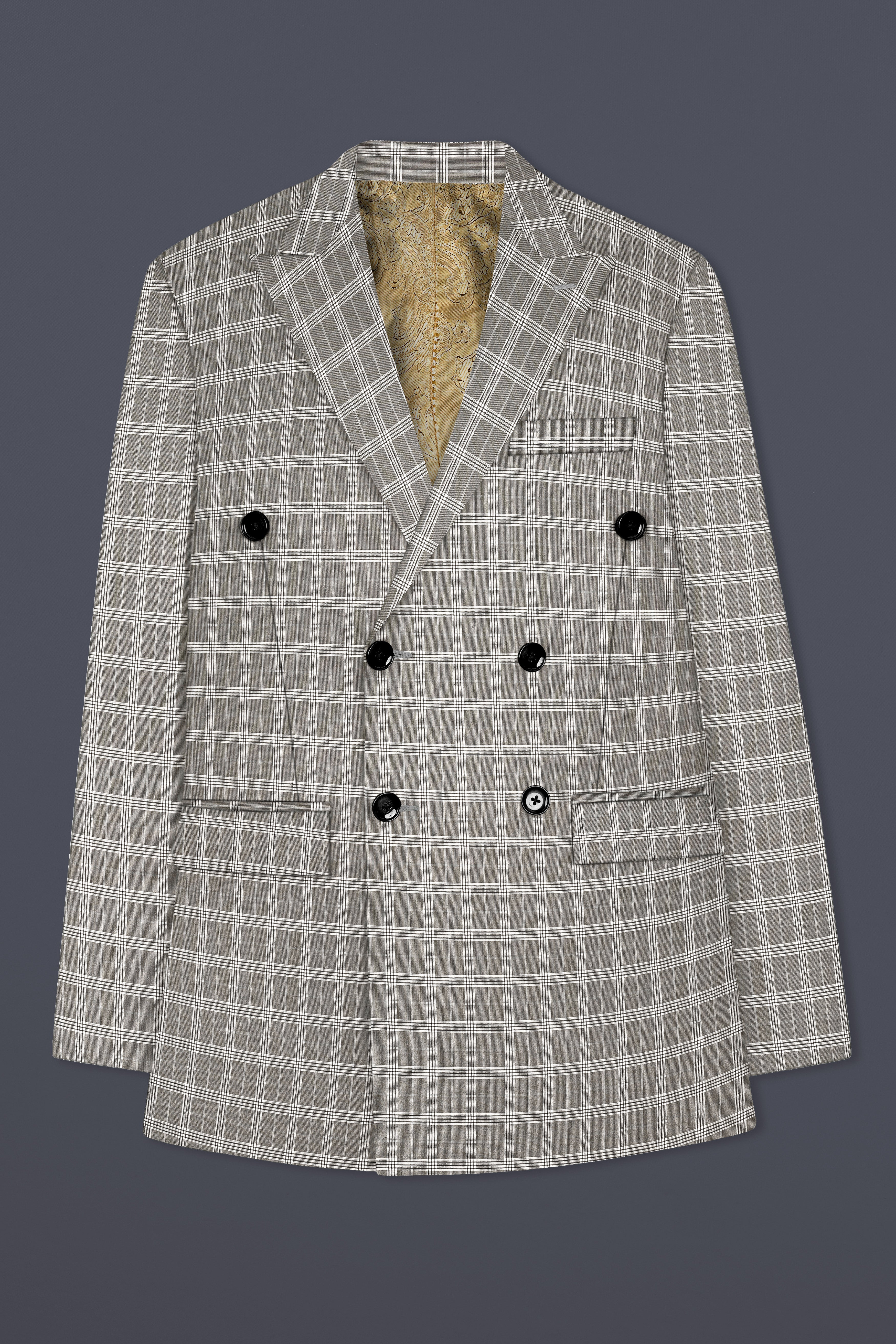 Venus Gray Plaid Wool Rich Double Breasted Blazer