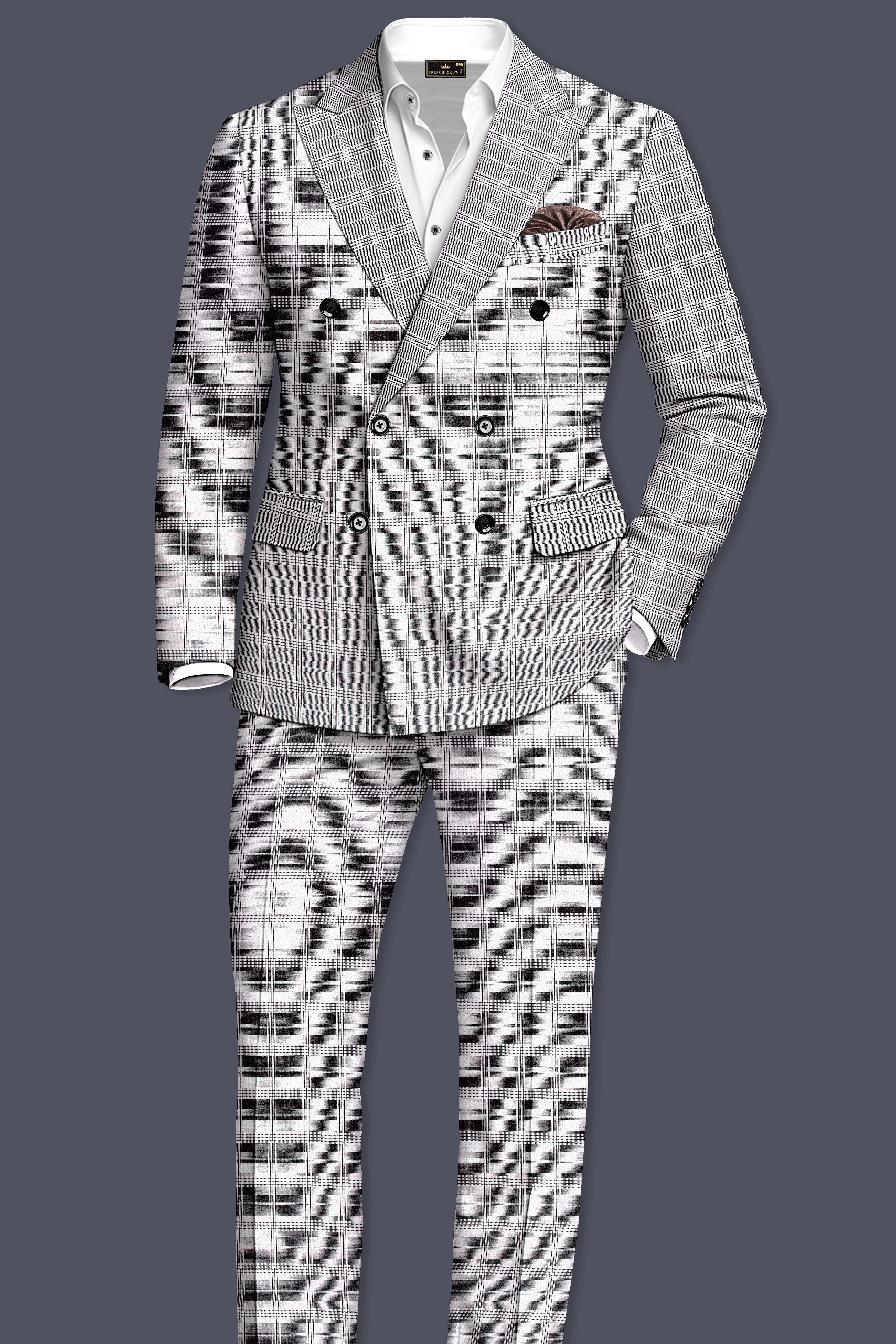 Venus Gray Plaid Wool Rich Double Breasted Blazer