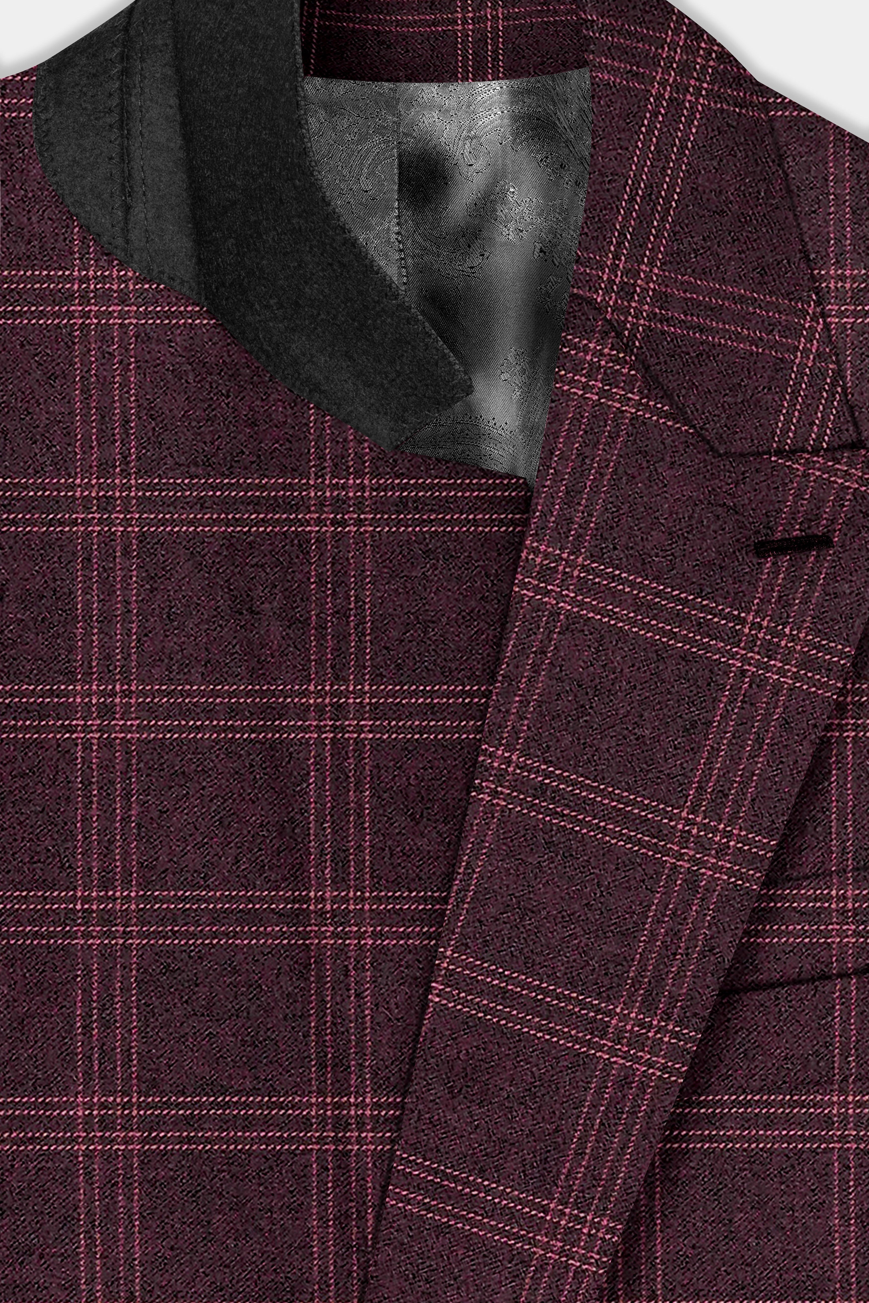 Russett Maroon Plaid Wool Rich Double Breasted Blazer