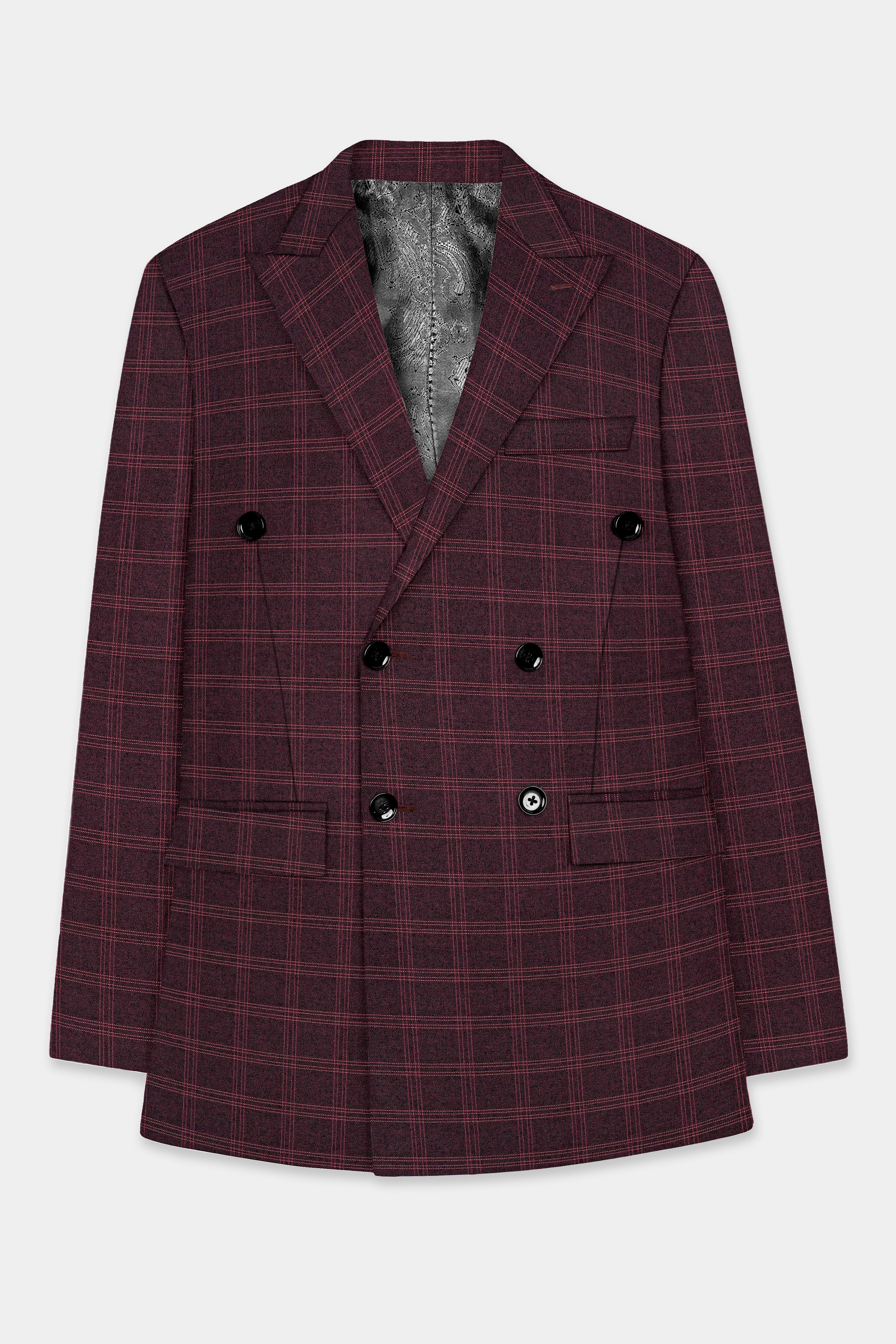 Russett Maroon Plaid Wool Rich Double Breasted Blazer