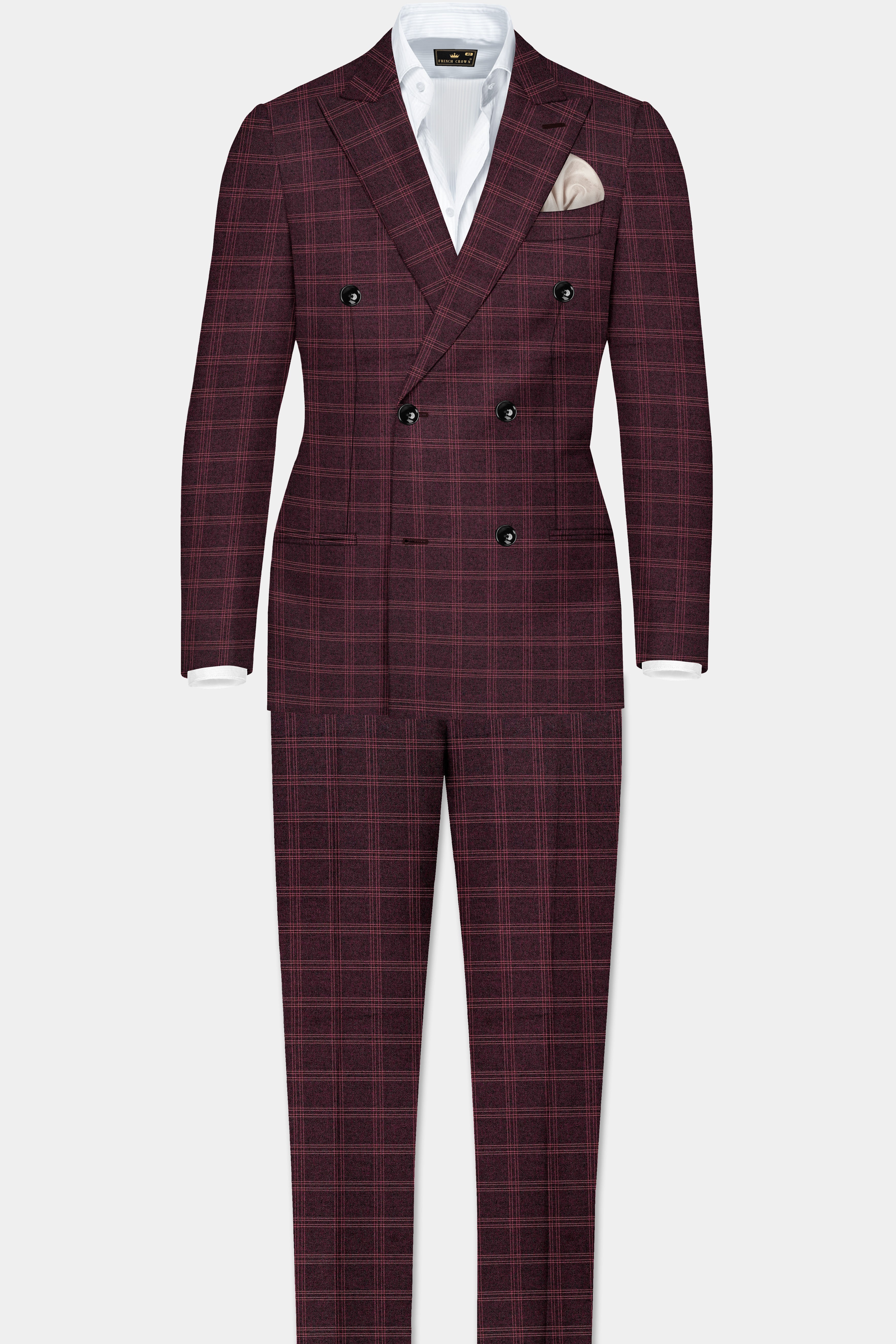 Russett Maroon Plaid Wool Rich Double Breasted Blazer