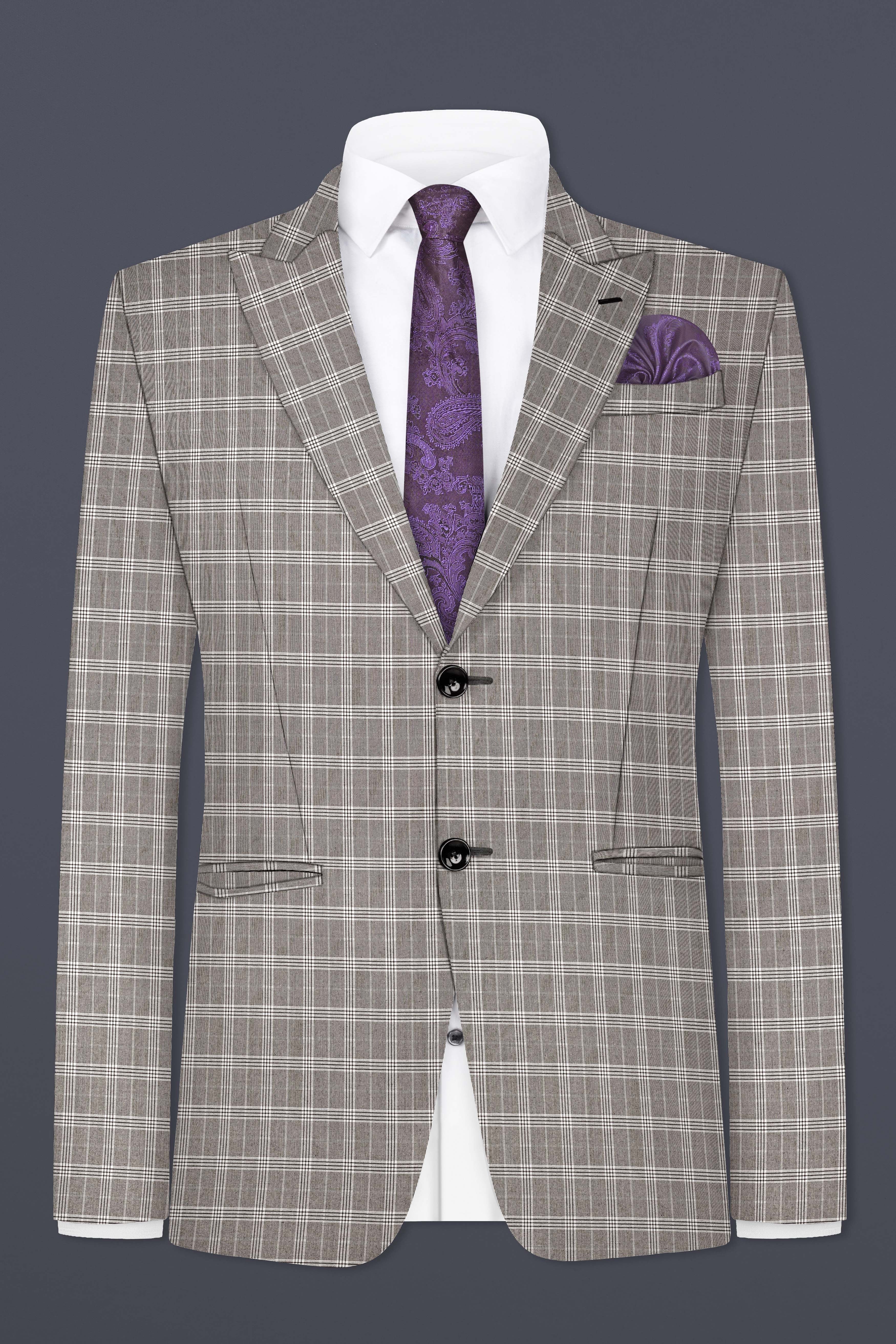 Monsoon Gray Plaid Wool Rich Single Breasted Blazer