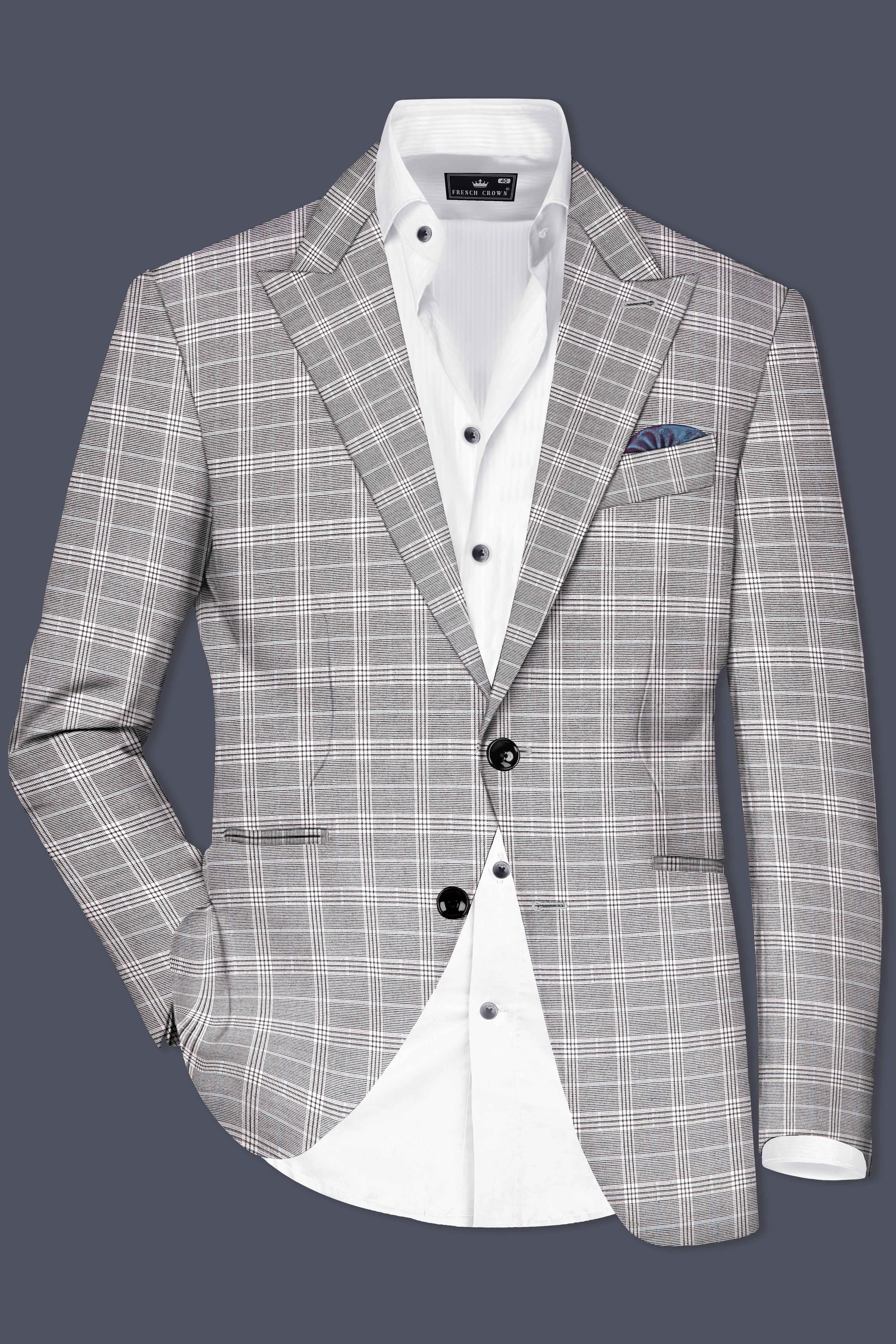 Monsoon Gray Plaid Wool Rich Single Breasted Blazer