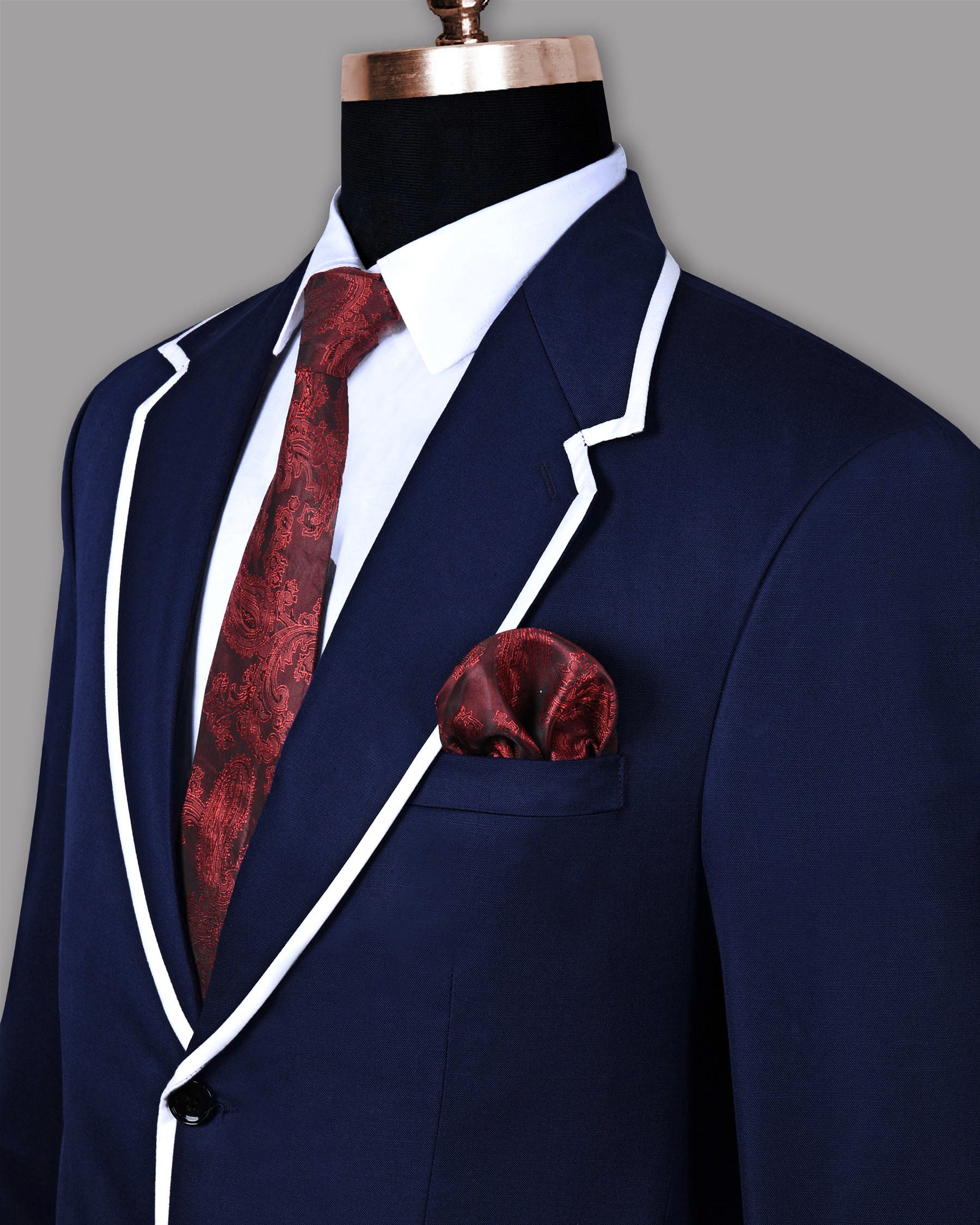 Space Blue Subtle Sheen with White Border Patterned Blazer