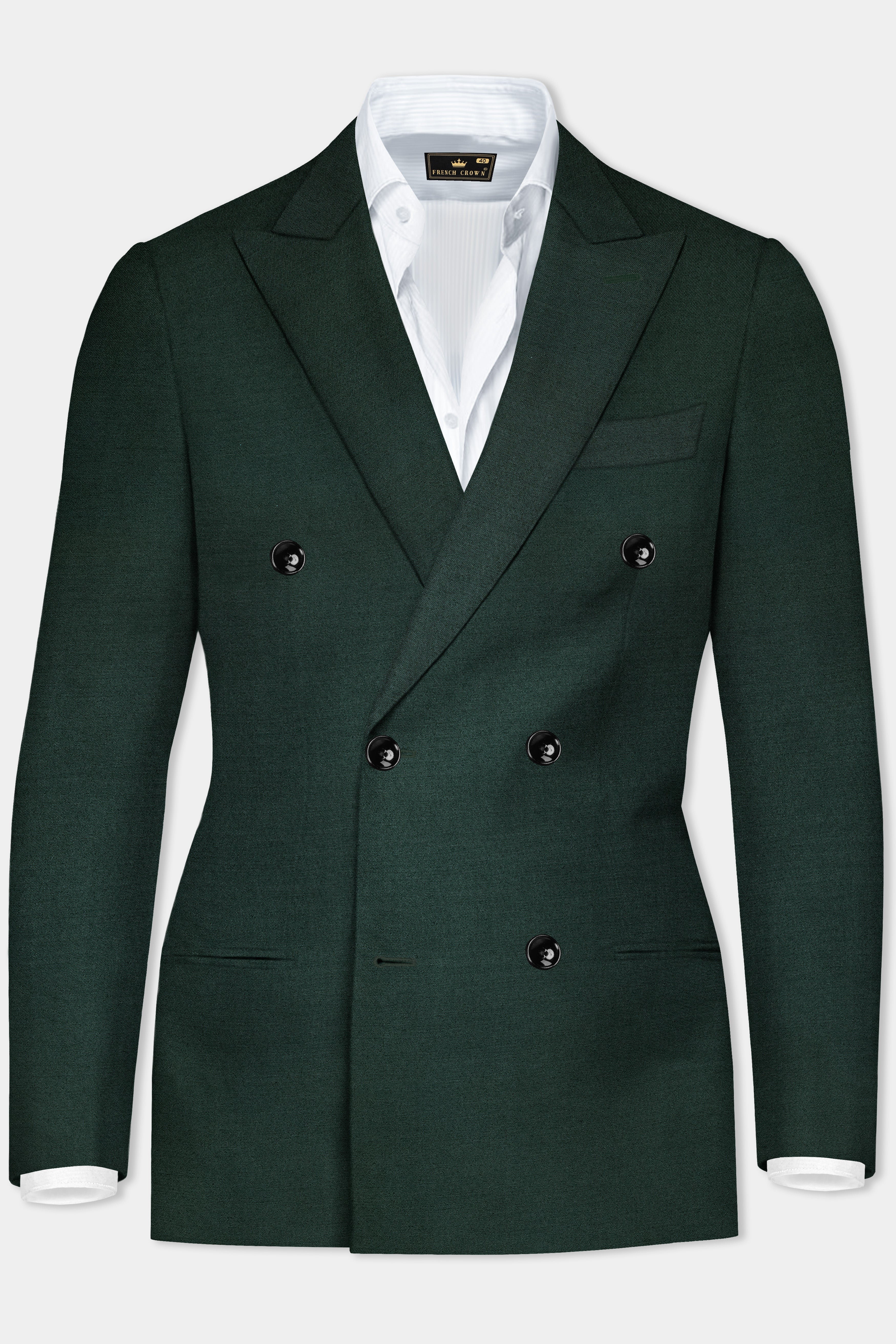 Timber Green Solid Wool Rich Double Breasted Blazer