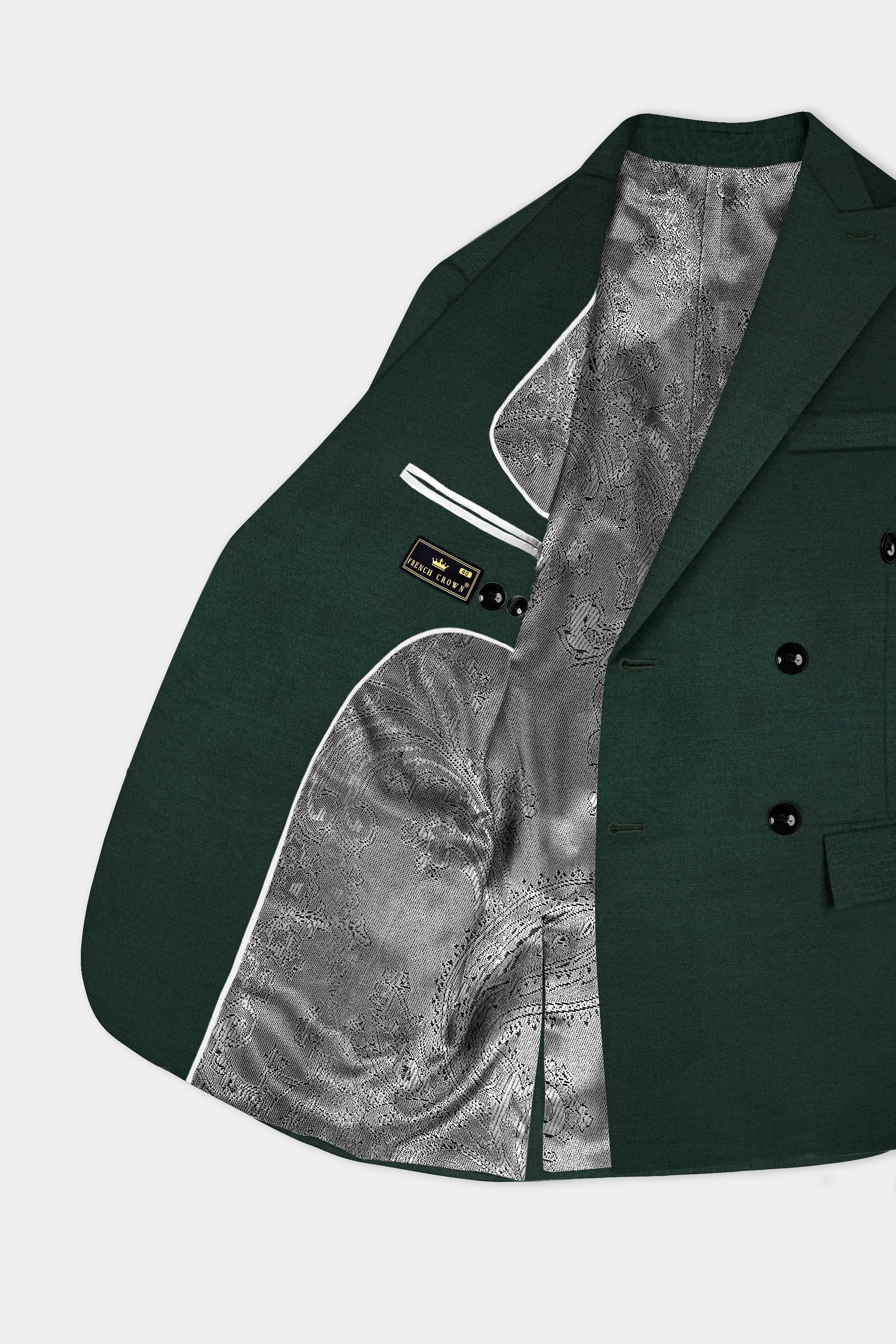 Timber Green Solid Wool Rich Double Breasted Blazer