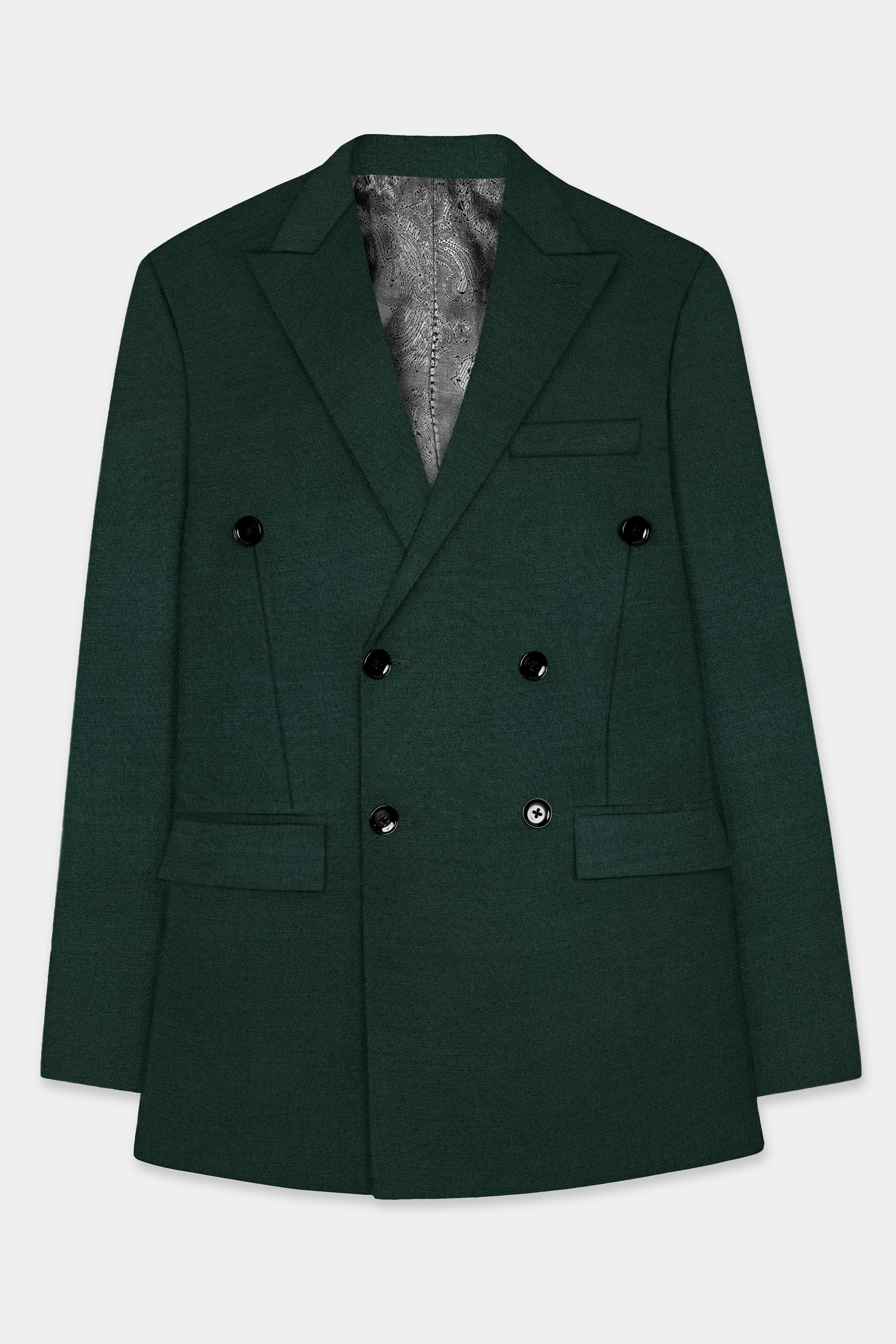 Timber Green Solid Wool Rich Double Breasted Blazer