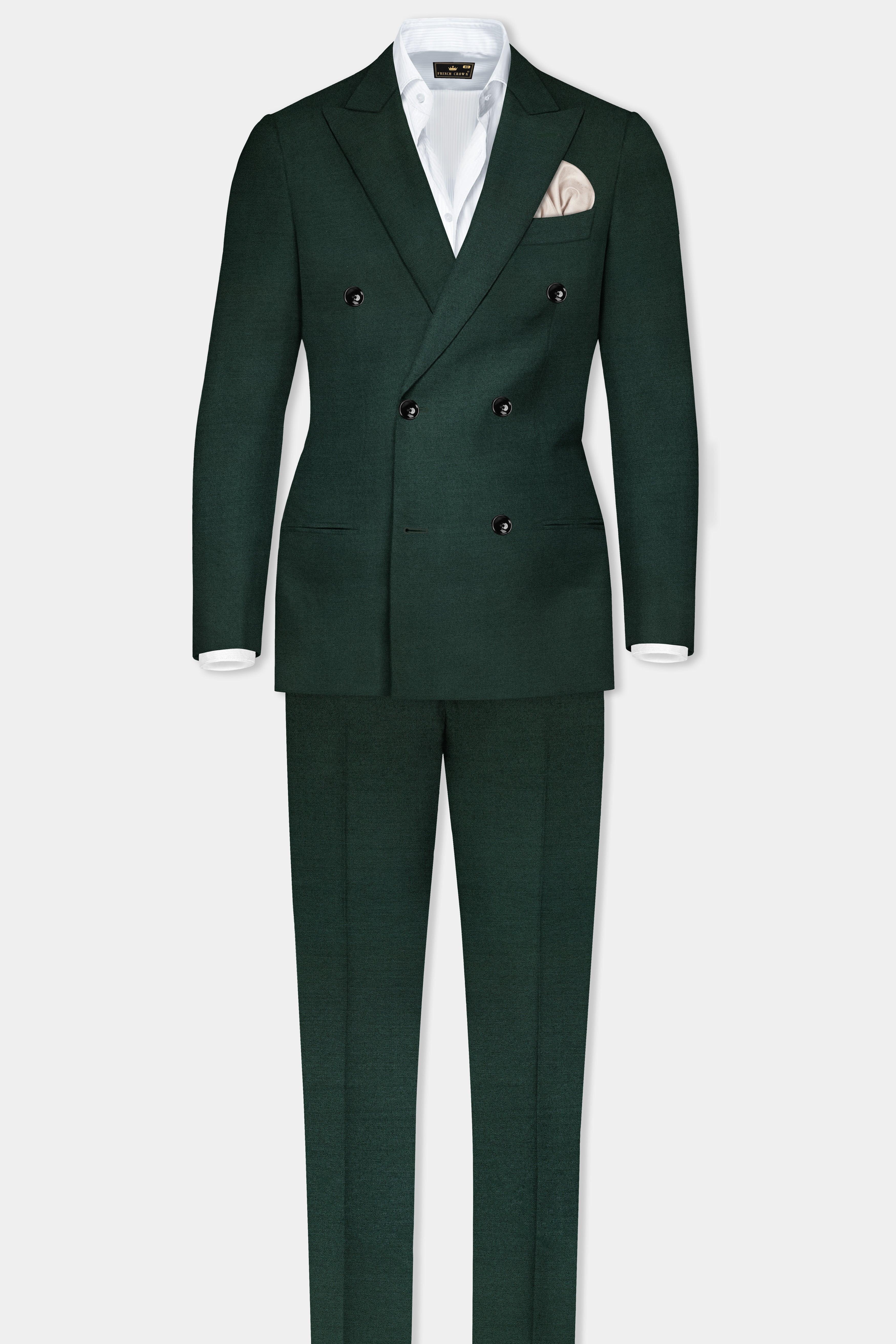 Timber Green Solid Wool Rich Double Breasted Blazer