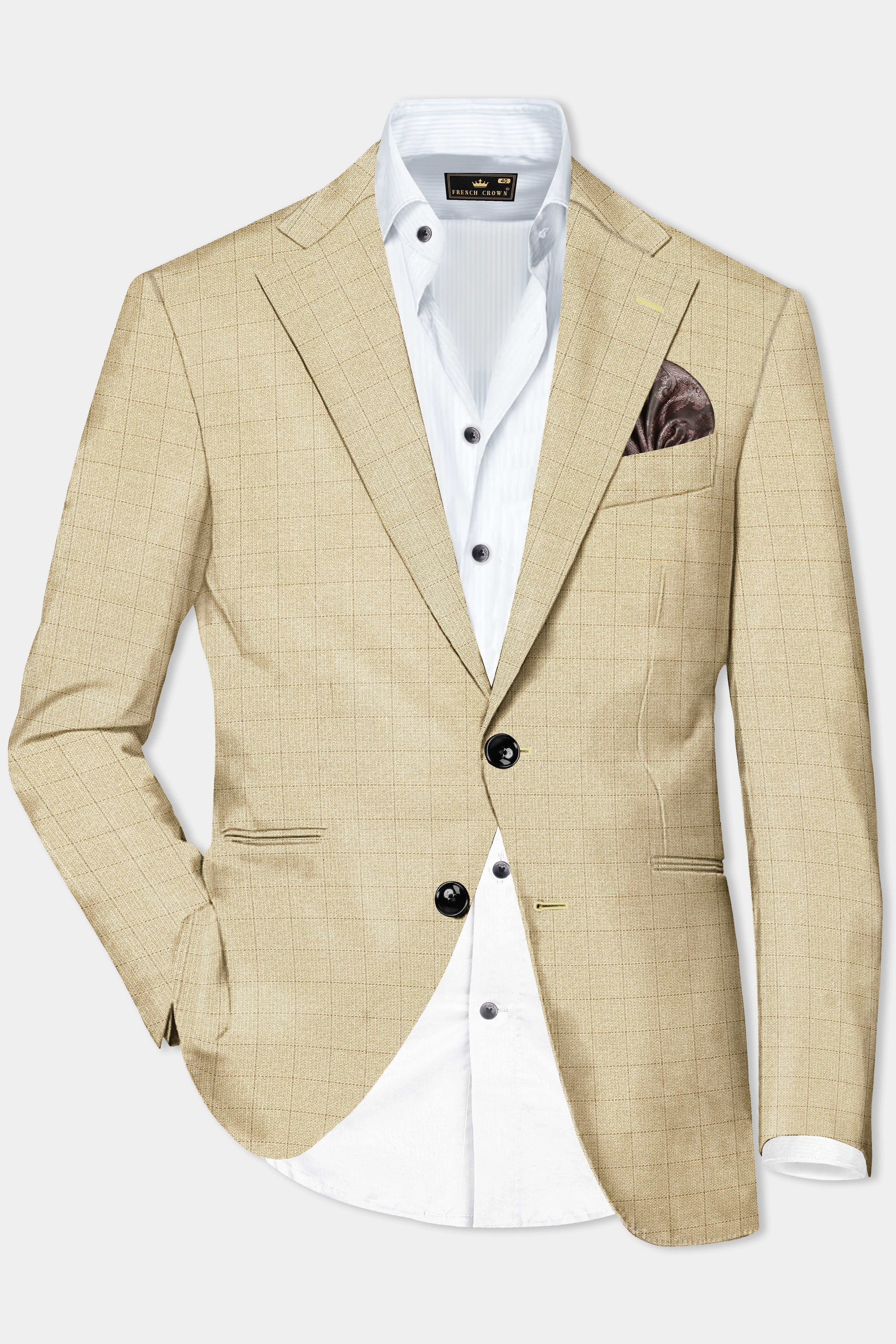 Sapling Cream Plaid Wool Rich Single Breasted Blazer