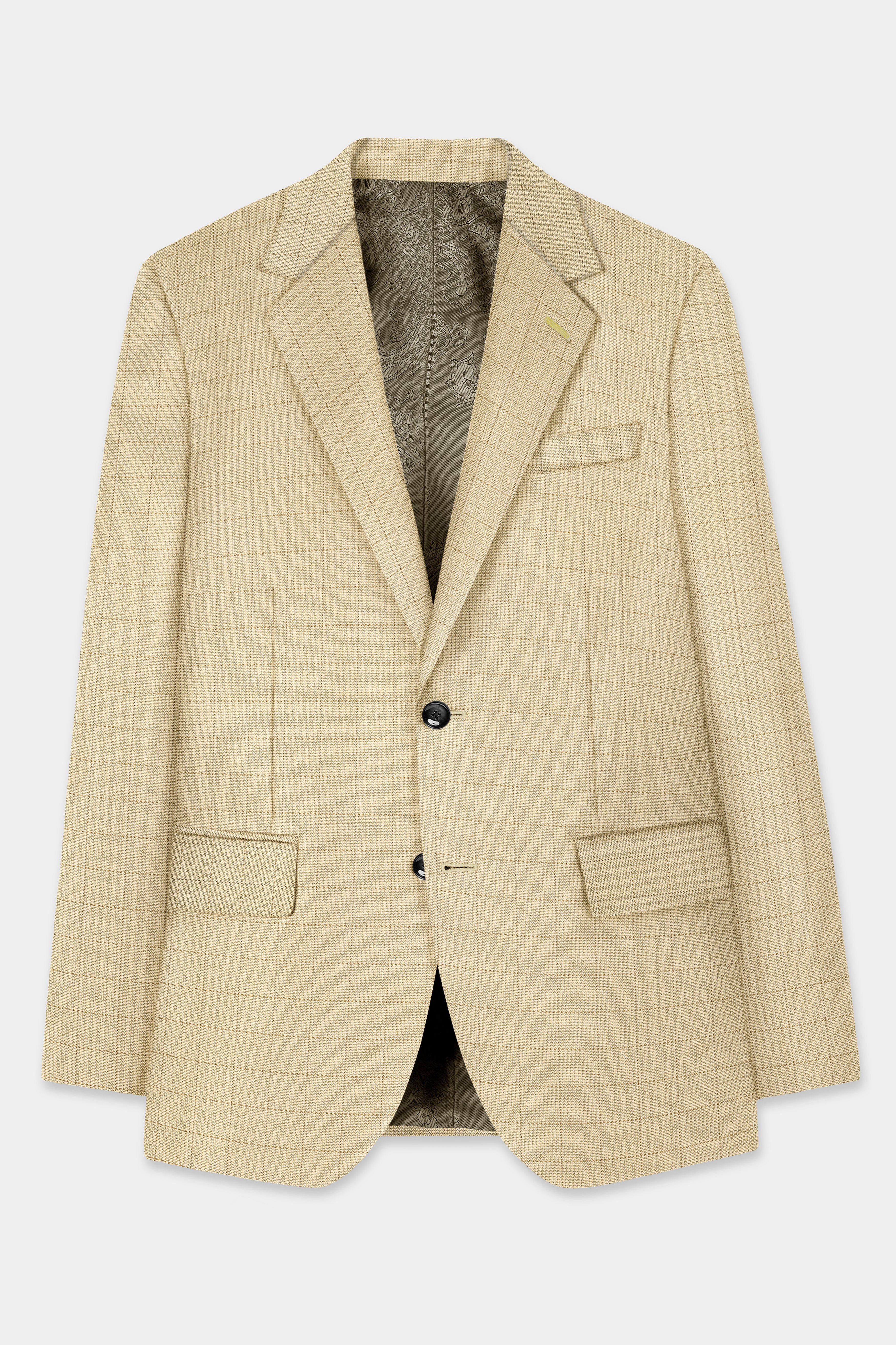 Sapling Cream Plaid Wool Rich Single Breasted Blazer