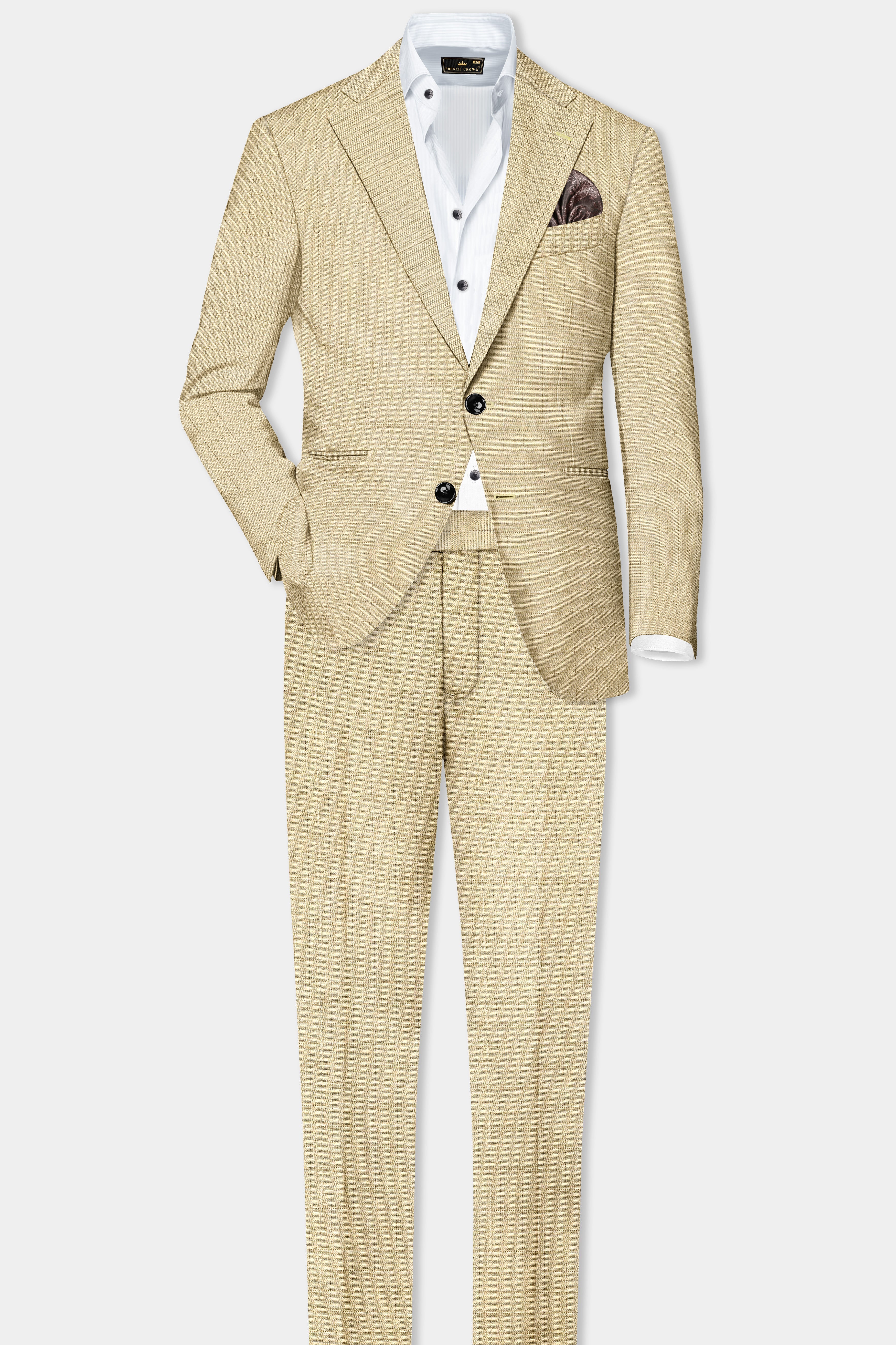 Sapling Cream Plaid Wool Rich Single Breasted Blazer