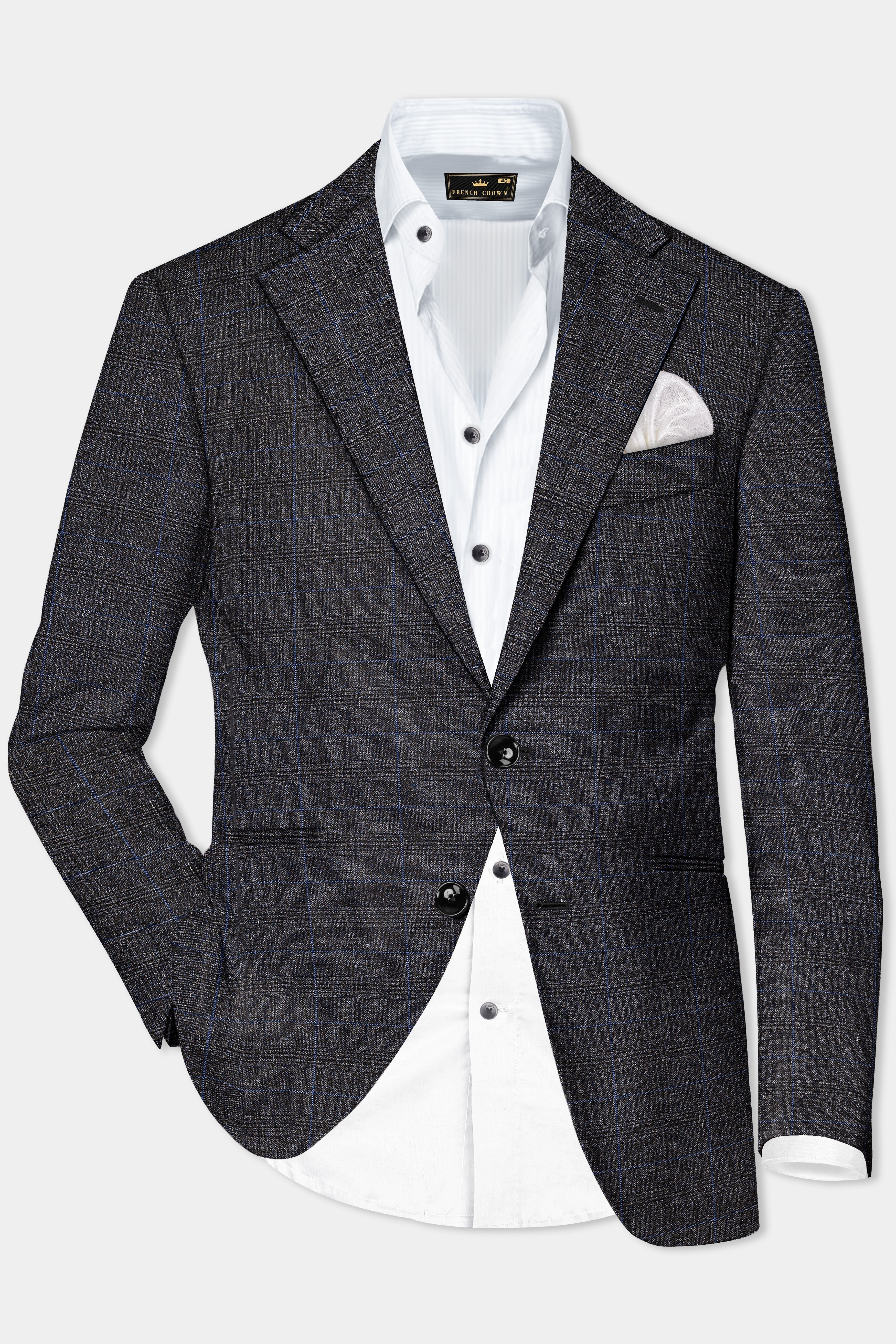 Thunder Gray Plaid Wool Rich Single Breasted Blazer