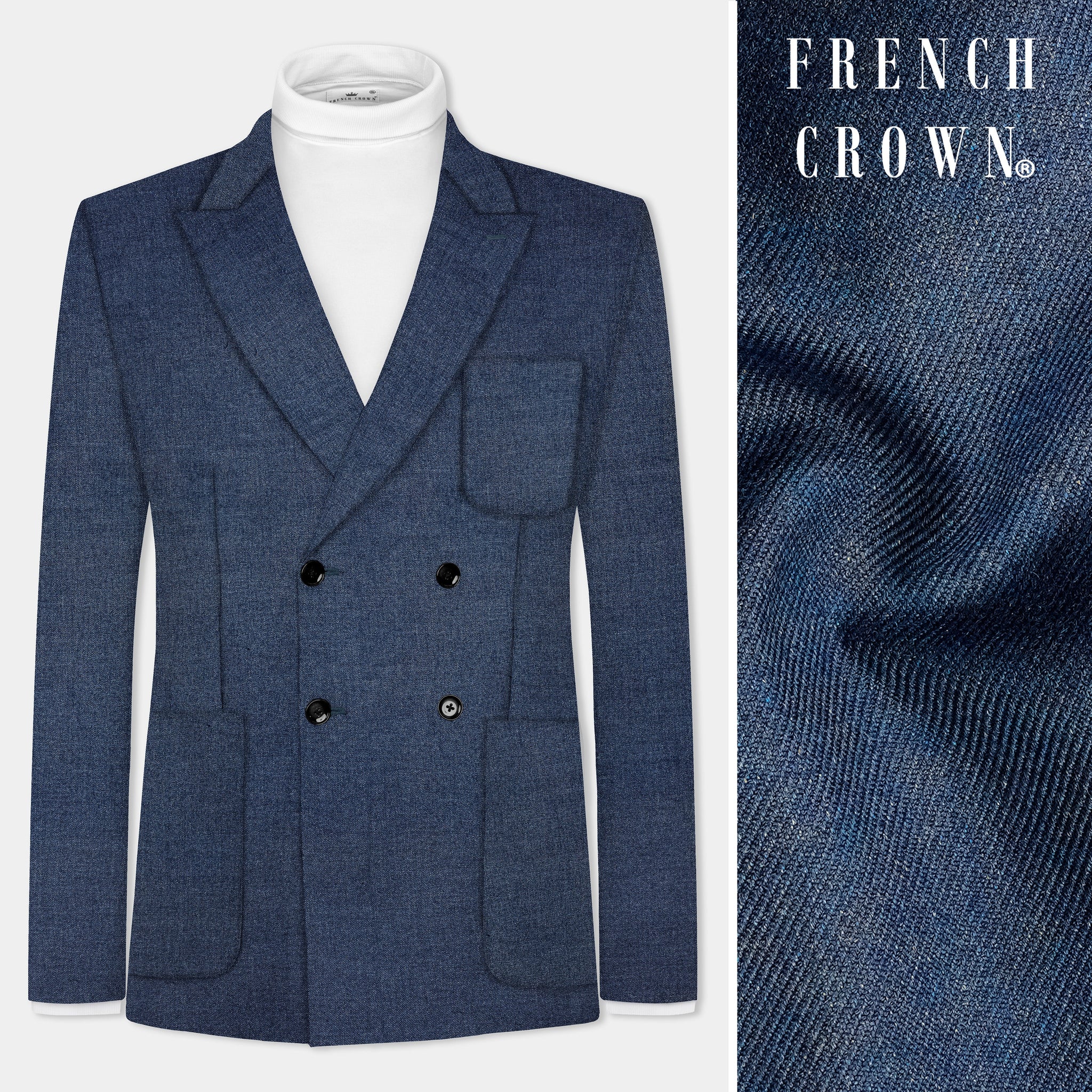 Mens Textured Luxury Wool Blend Blazer Blue