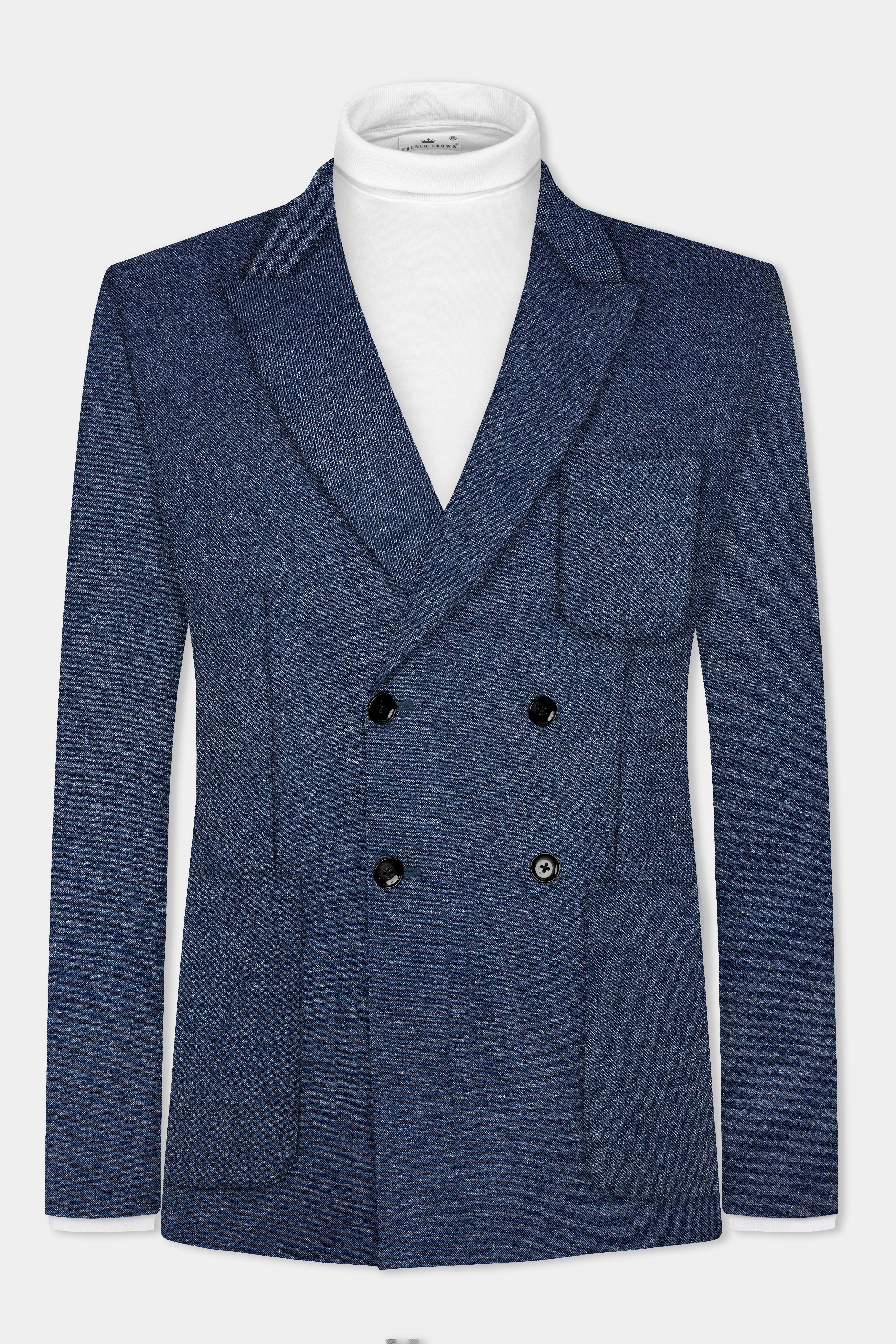 Zodiac Blue Textured Tweed Wool Rich Patch Pocket Designer Sport Blazer