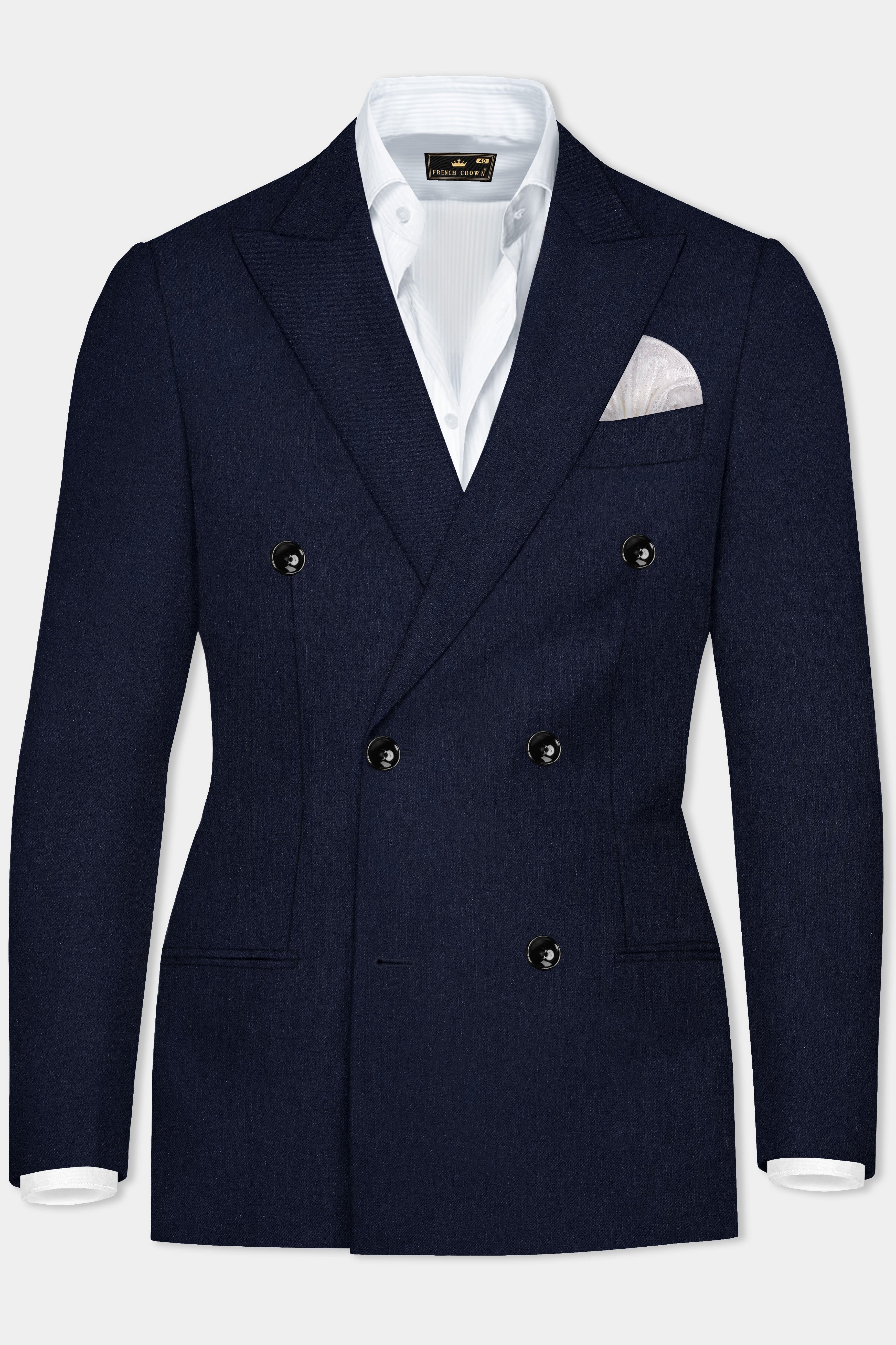 Tealish Blue Solid Cotton Double Breasted Blazer