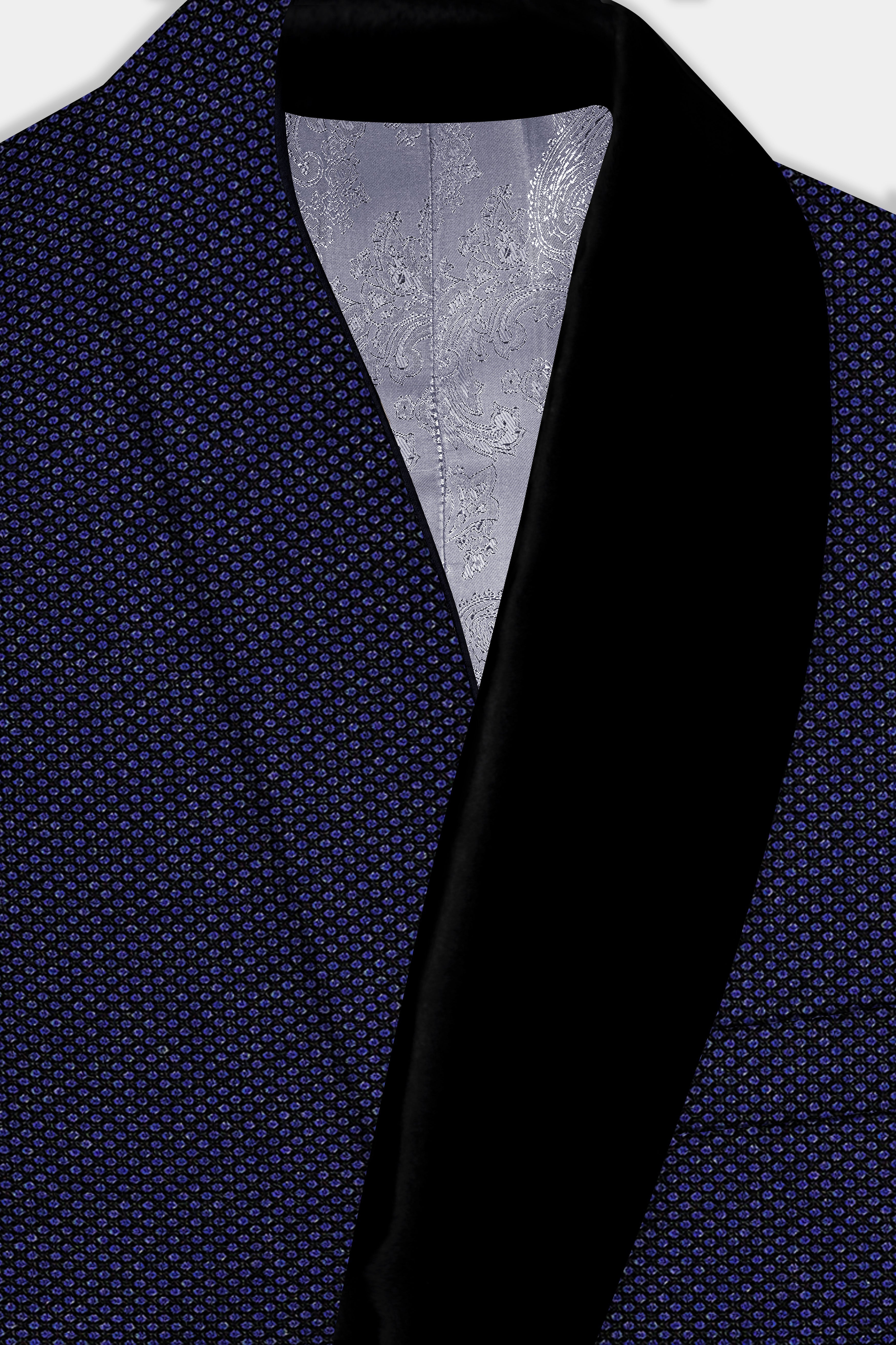 Midnight Blue Textured Wool Rich Tuxedo Blazer