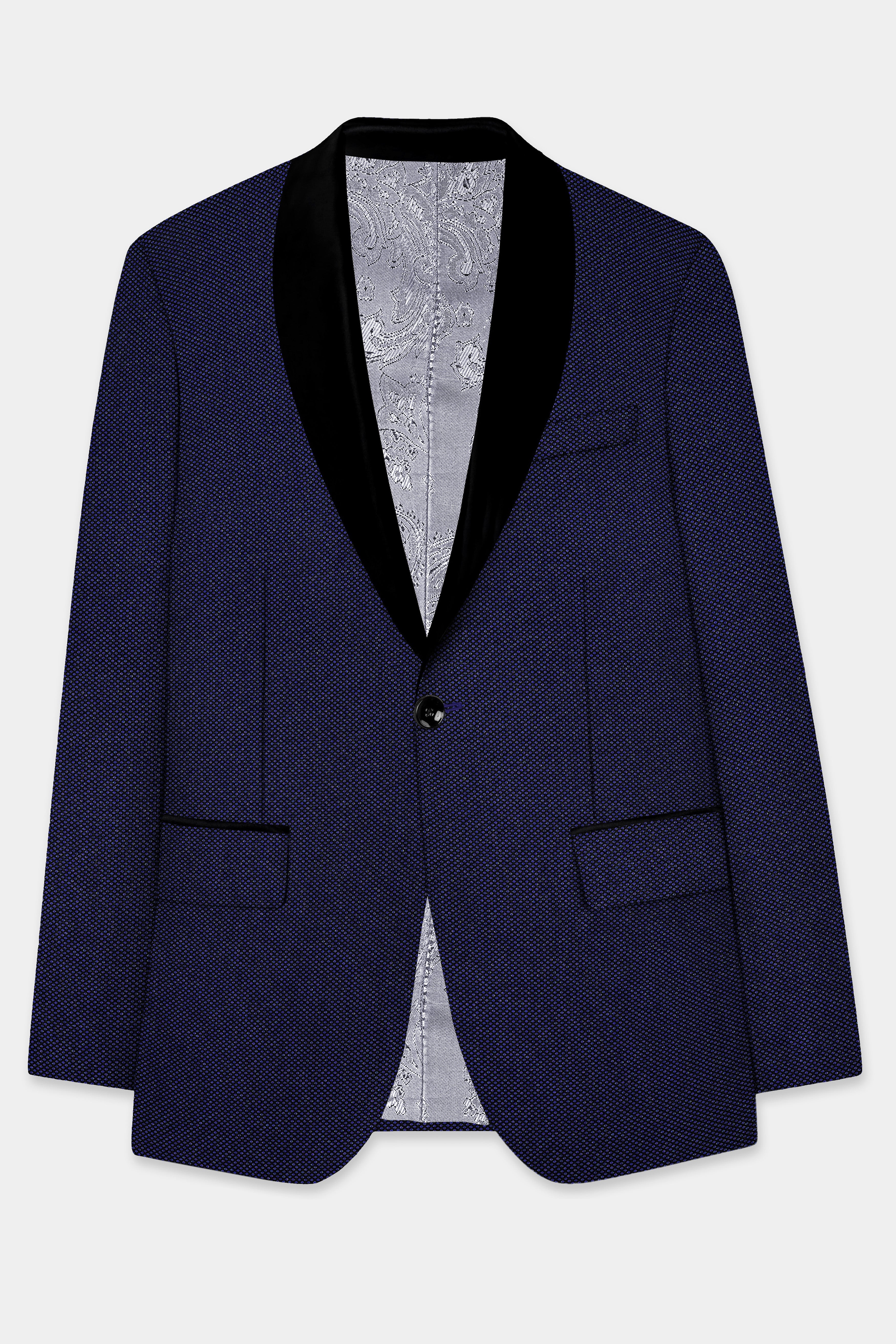 Midnight Blue Textured Wool Rich Tuxedo Blazer