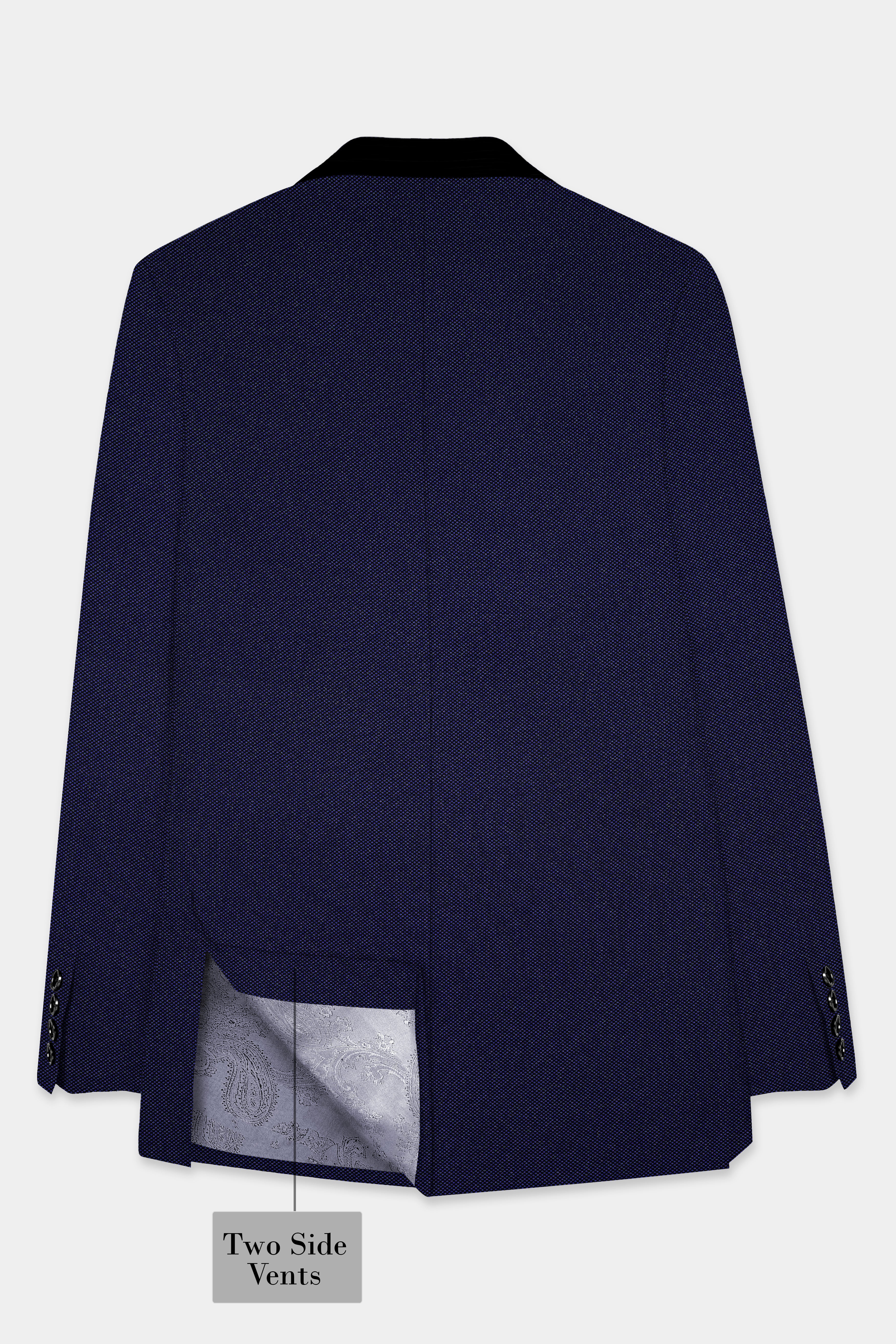 Midnight Blue Textured Wool Rich Tuxedo Blazer