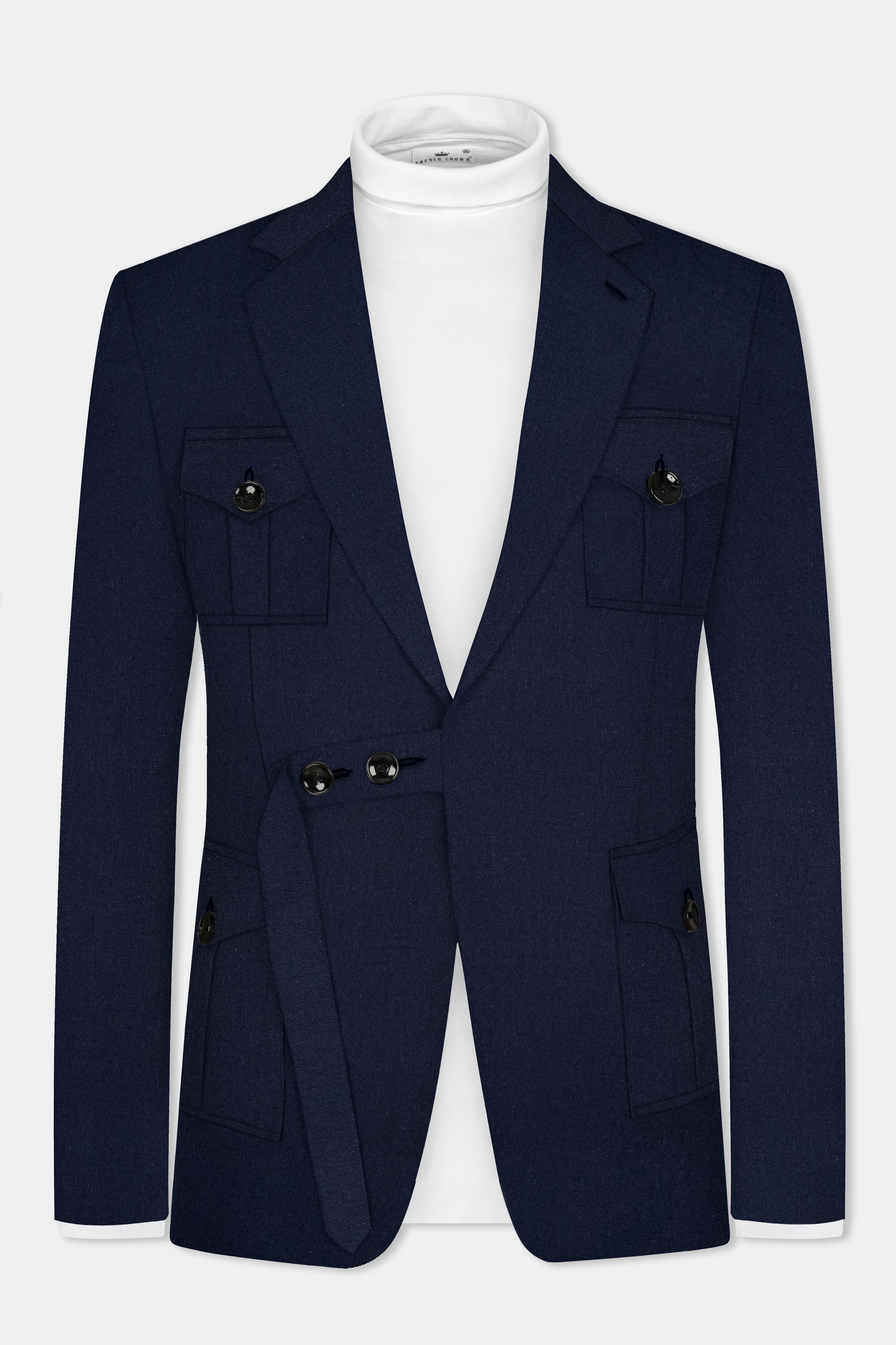 Tealish Blue Solid Cotton Belt Closure Designer Blazer