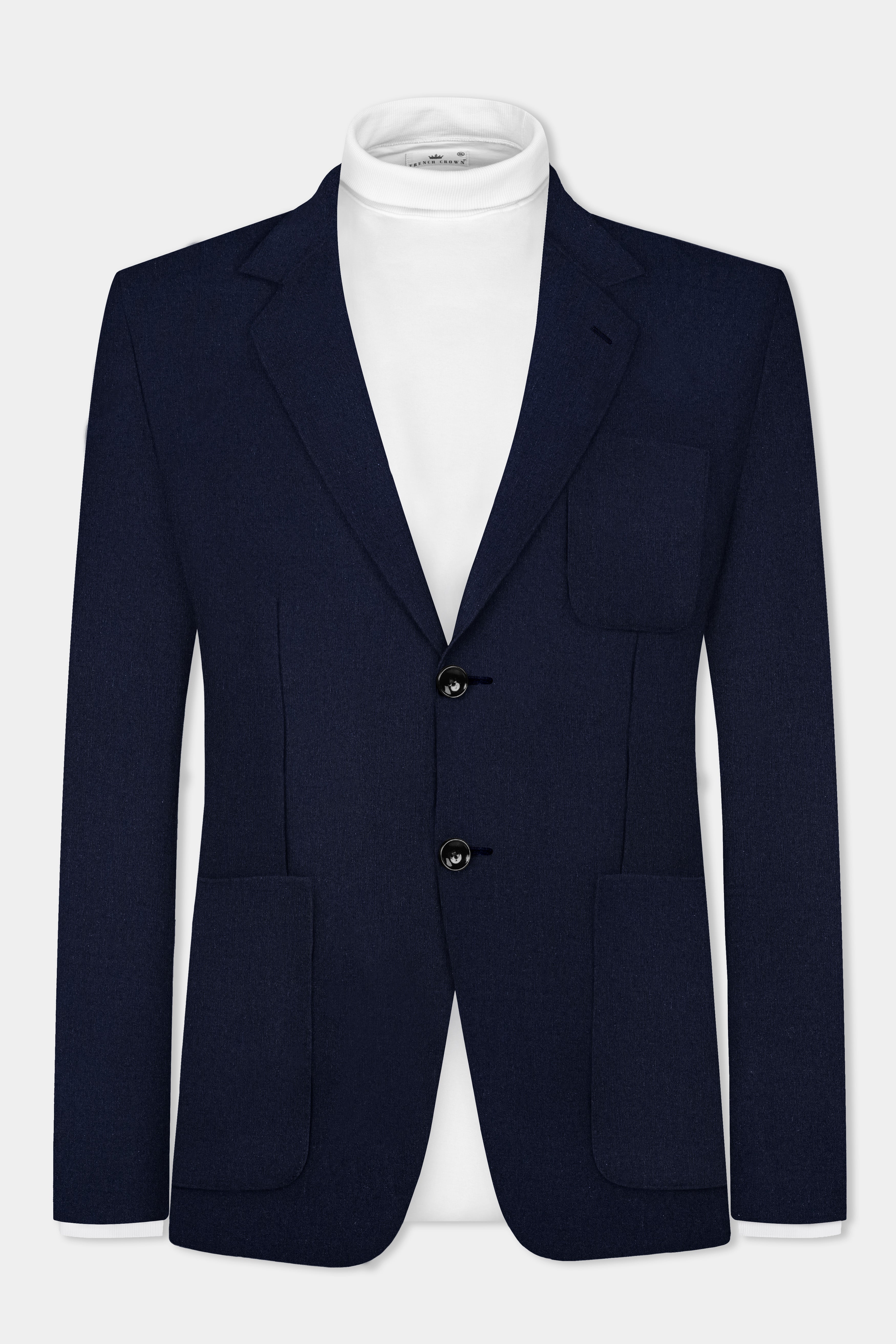 Tealish Blue Solid Cotton Single Breasted Sports Blazer