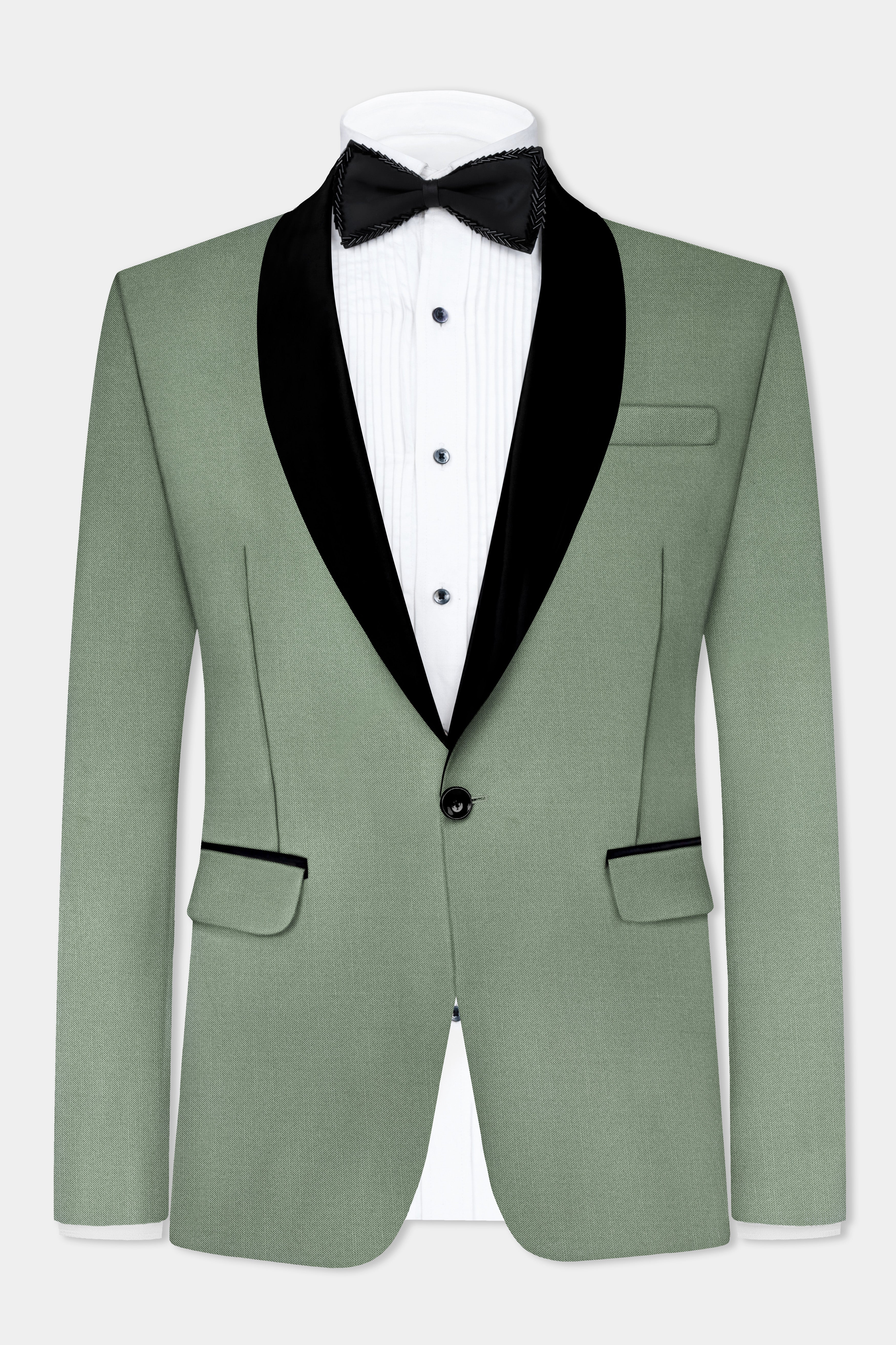 Spanish Green Solid Wool Rich Tuxedo Blazer