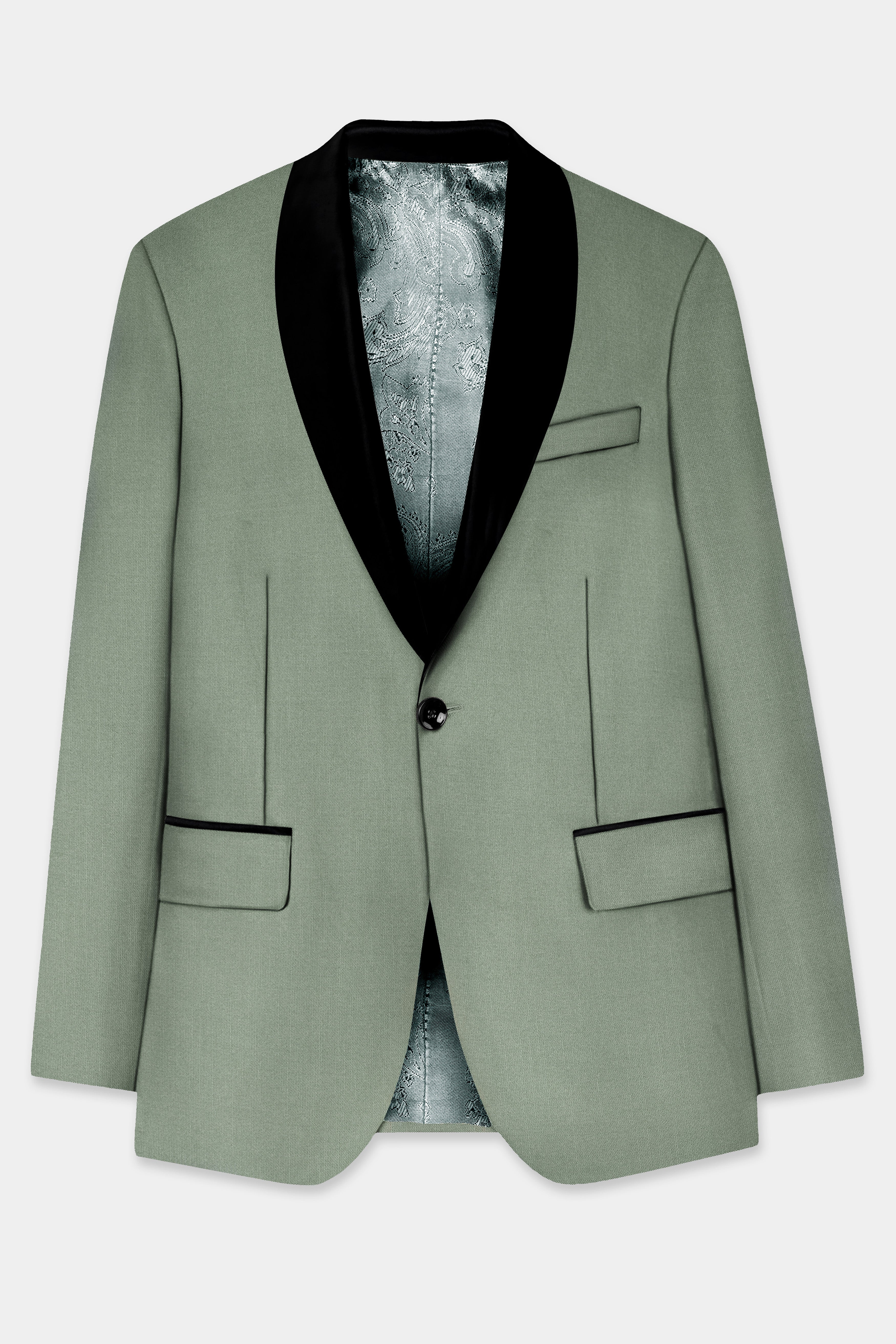 Spanish Green Solid Wool Rich Tuxedo Blazer