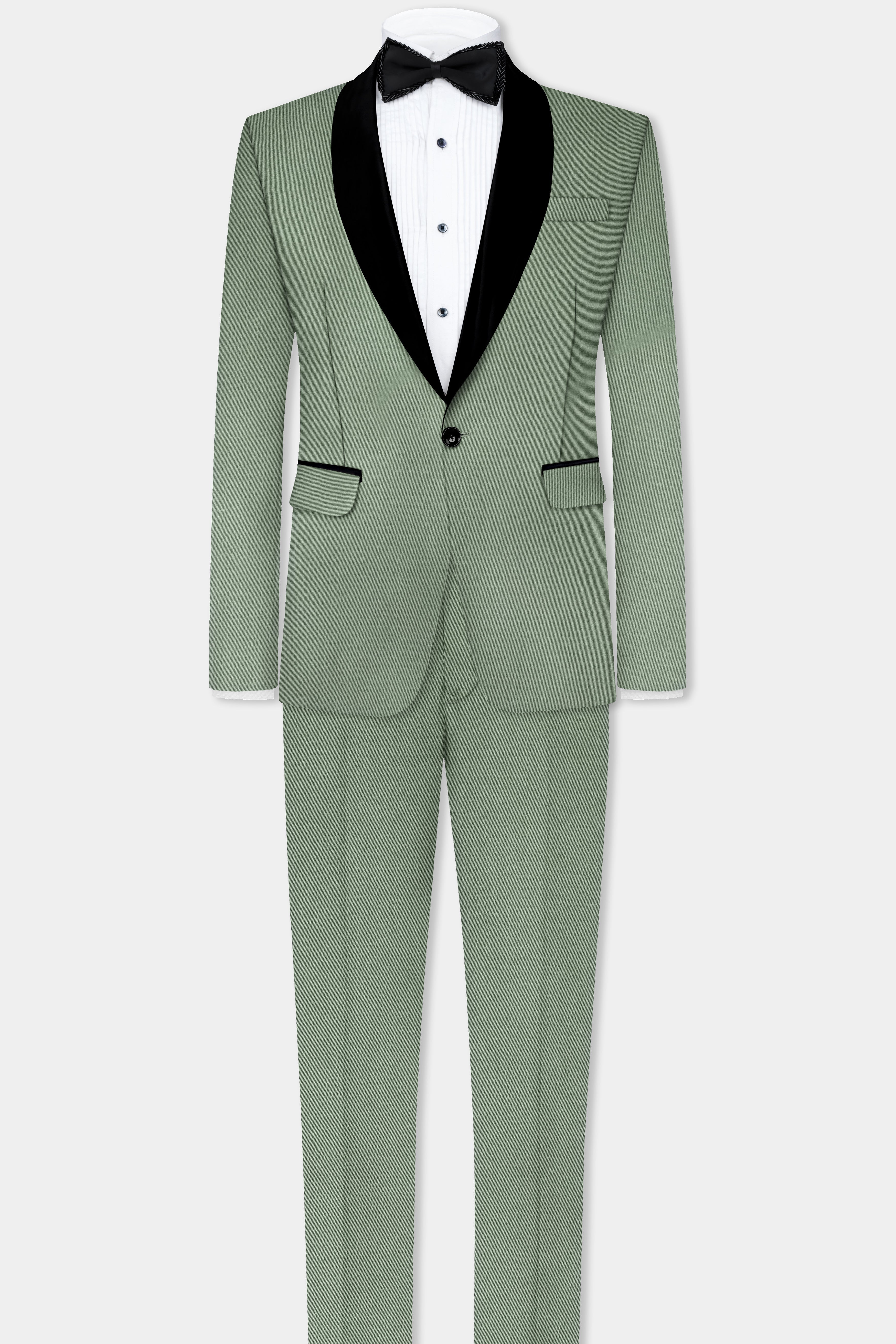 Spanish Green Solid Wool Rich Tuxedo Blazer