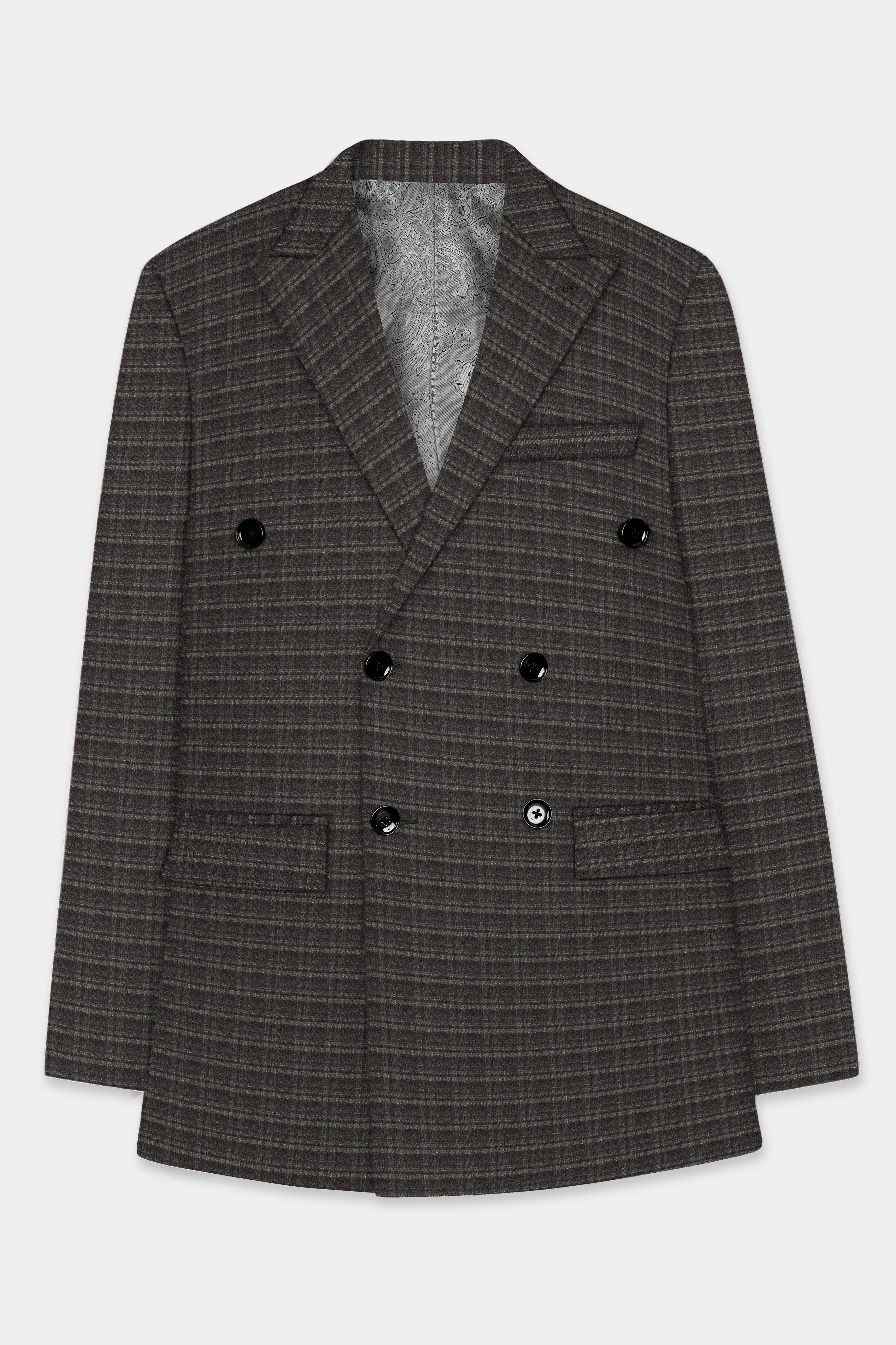 Zeus Brown And Lisbon Green Plaid Wool Rich Double Breasted Blazer