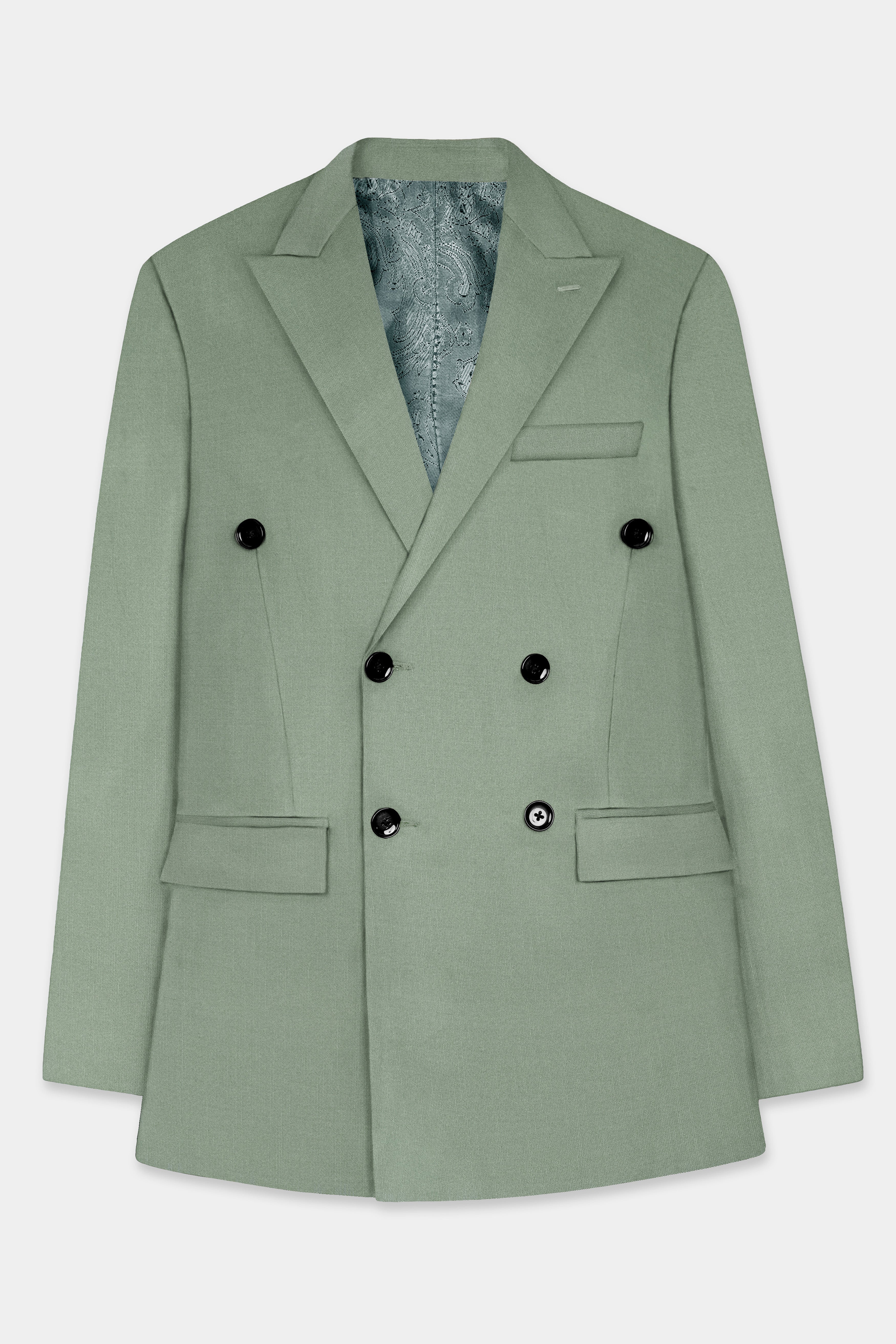 Spanish Green Solid Wool Rich Double Breasted Blazer