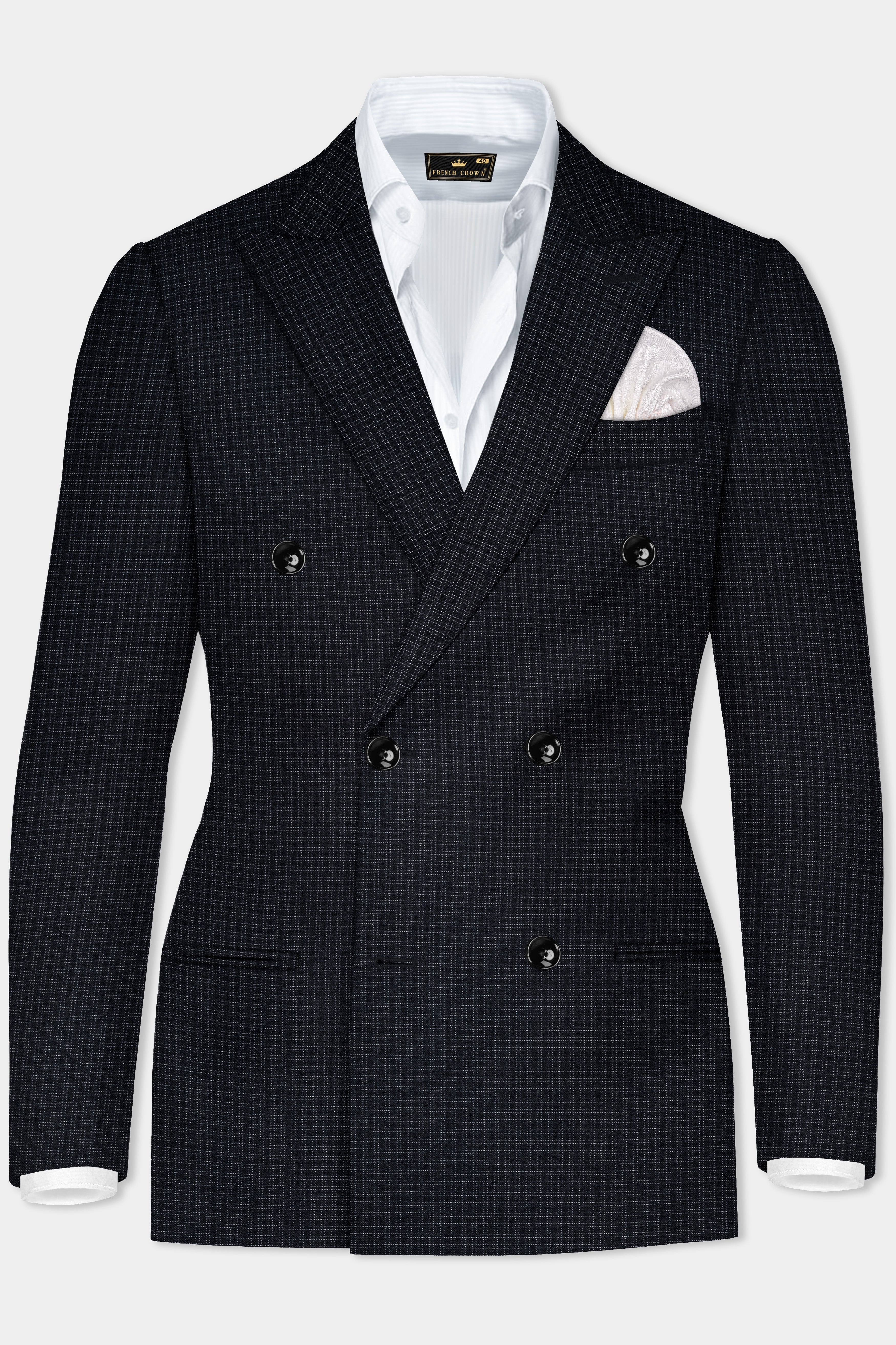 Bunker Black Micro Checked Wool Rich Double Breasted Blazer