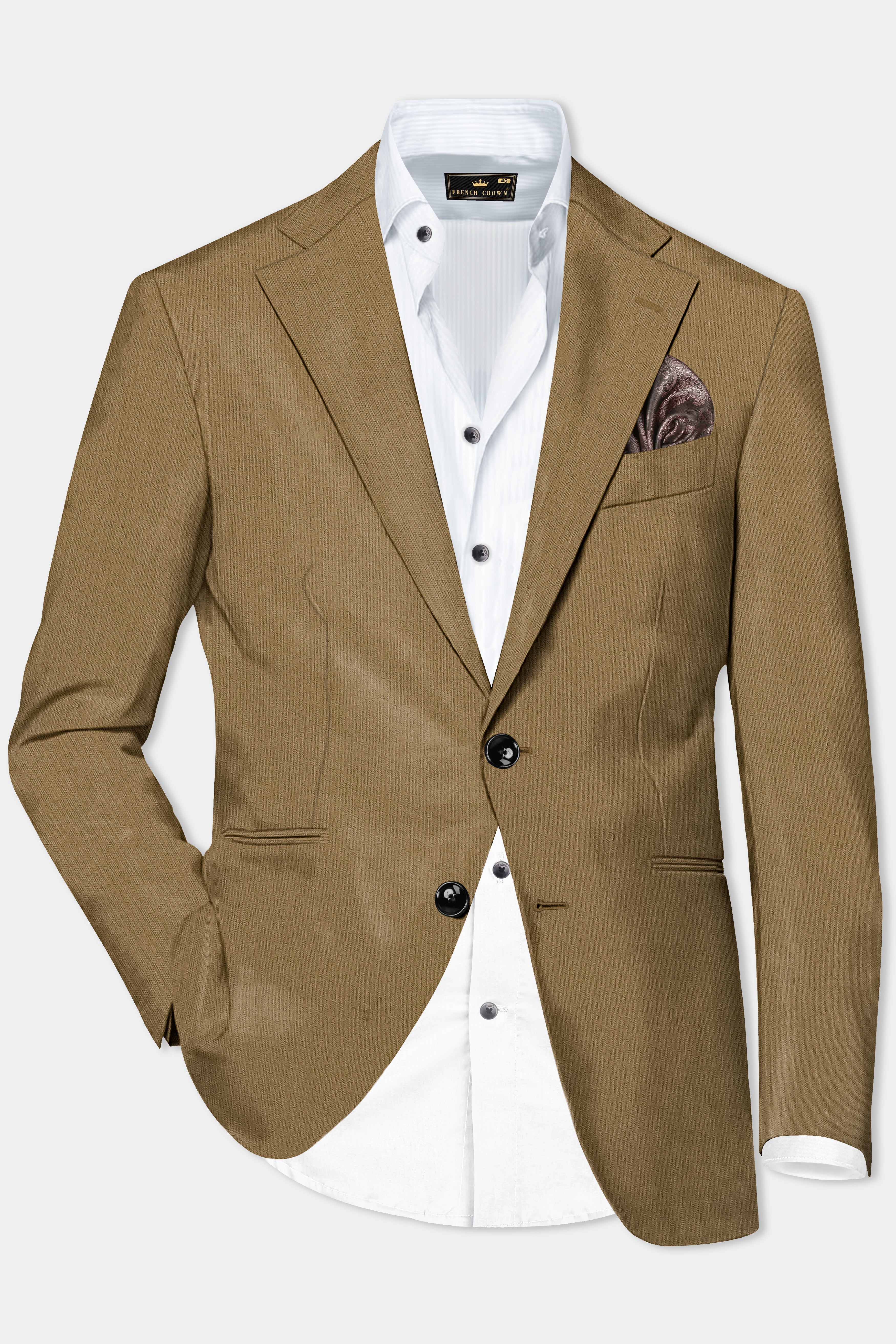 Sandrift Brown Solid Cotton Single Breasted Blazer