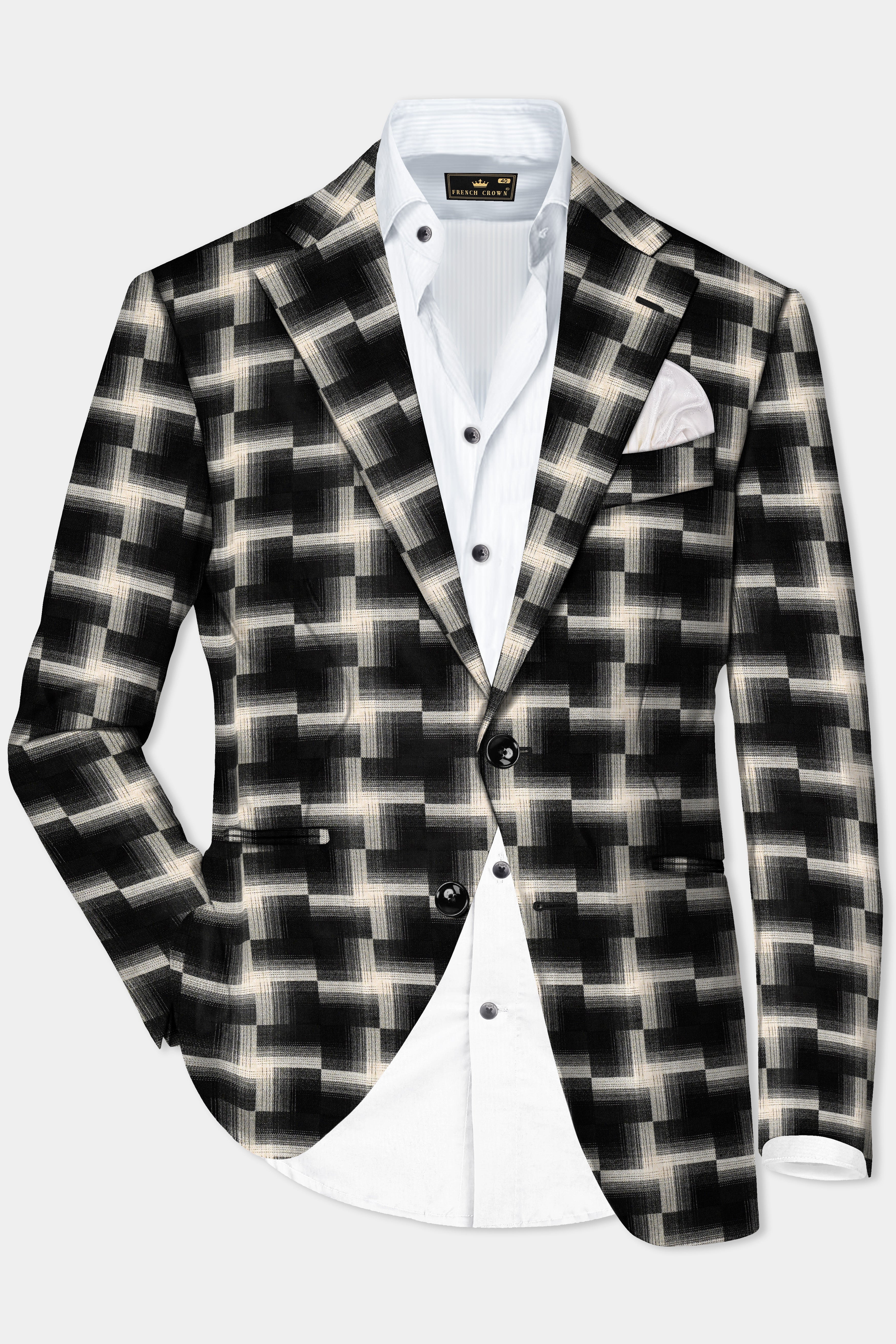 Jade Black And Almond Cream Printed Wool Rich Single Breasted Blazer