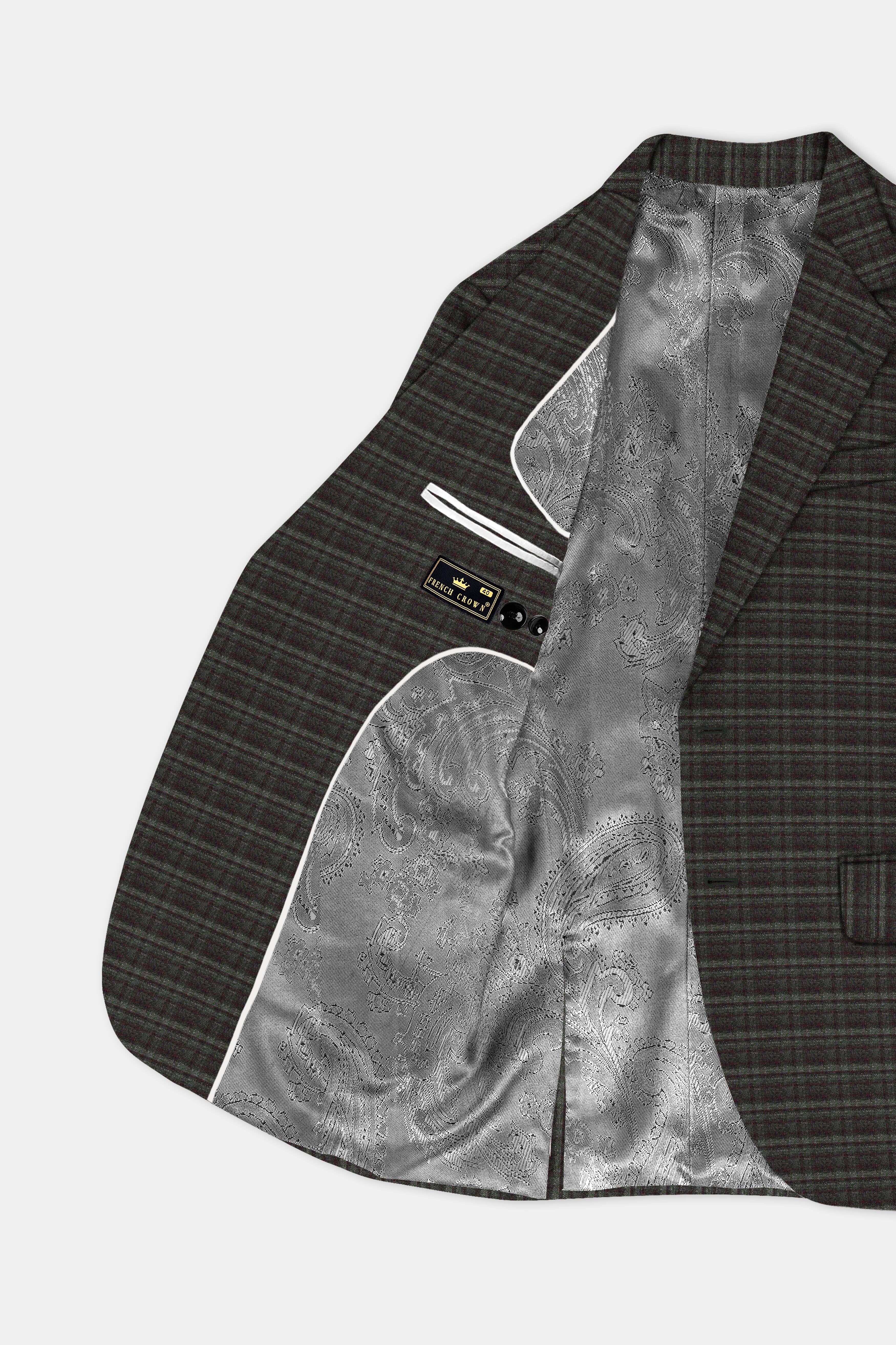 Zeus Gray And Lisbon Green Plaid Wool Rich Single Breasted Blazer