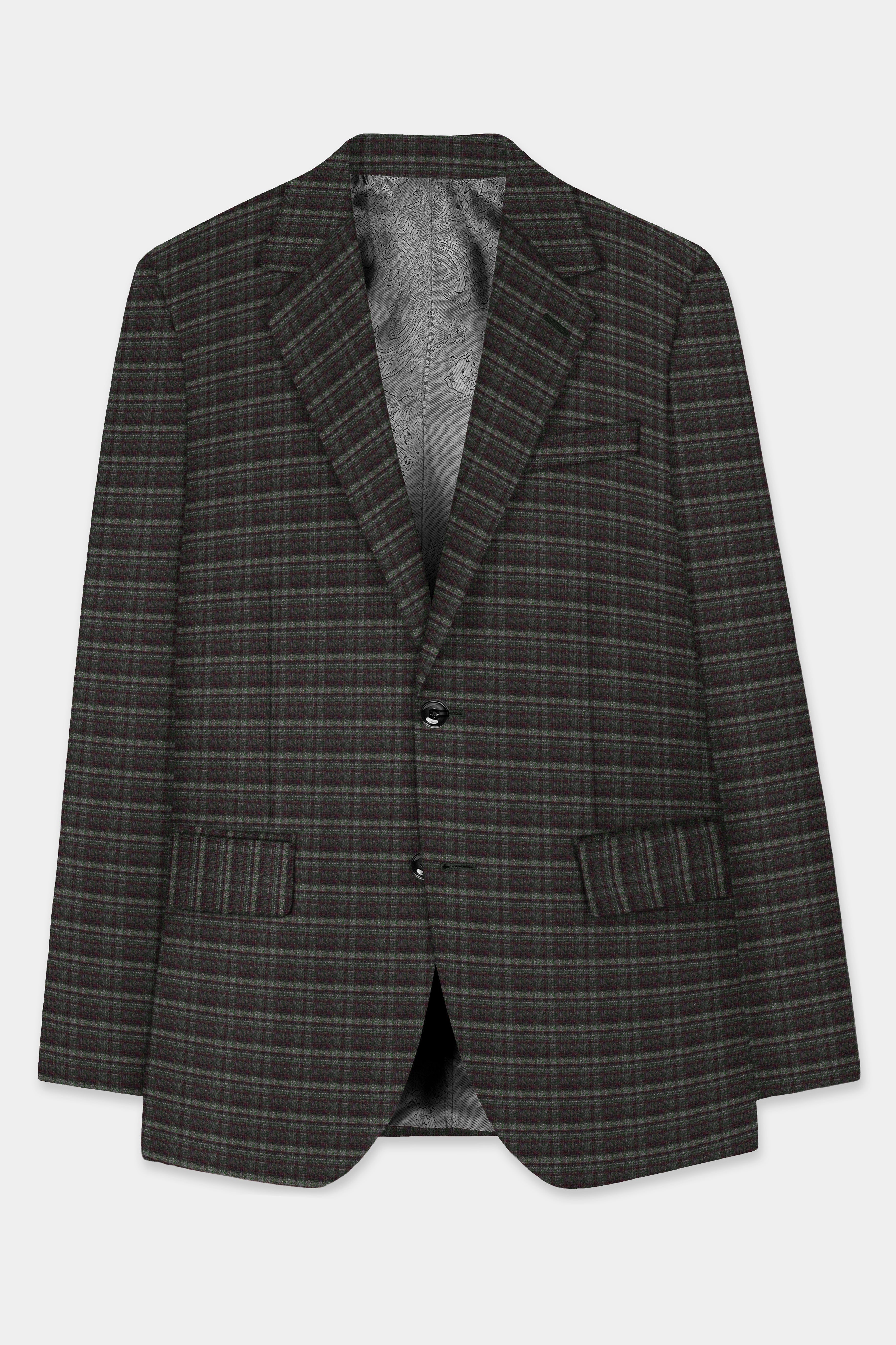 Zeus Gray And Lisbon Green Plaid Wool Rich Single Breasted Blazer