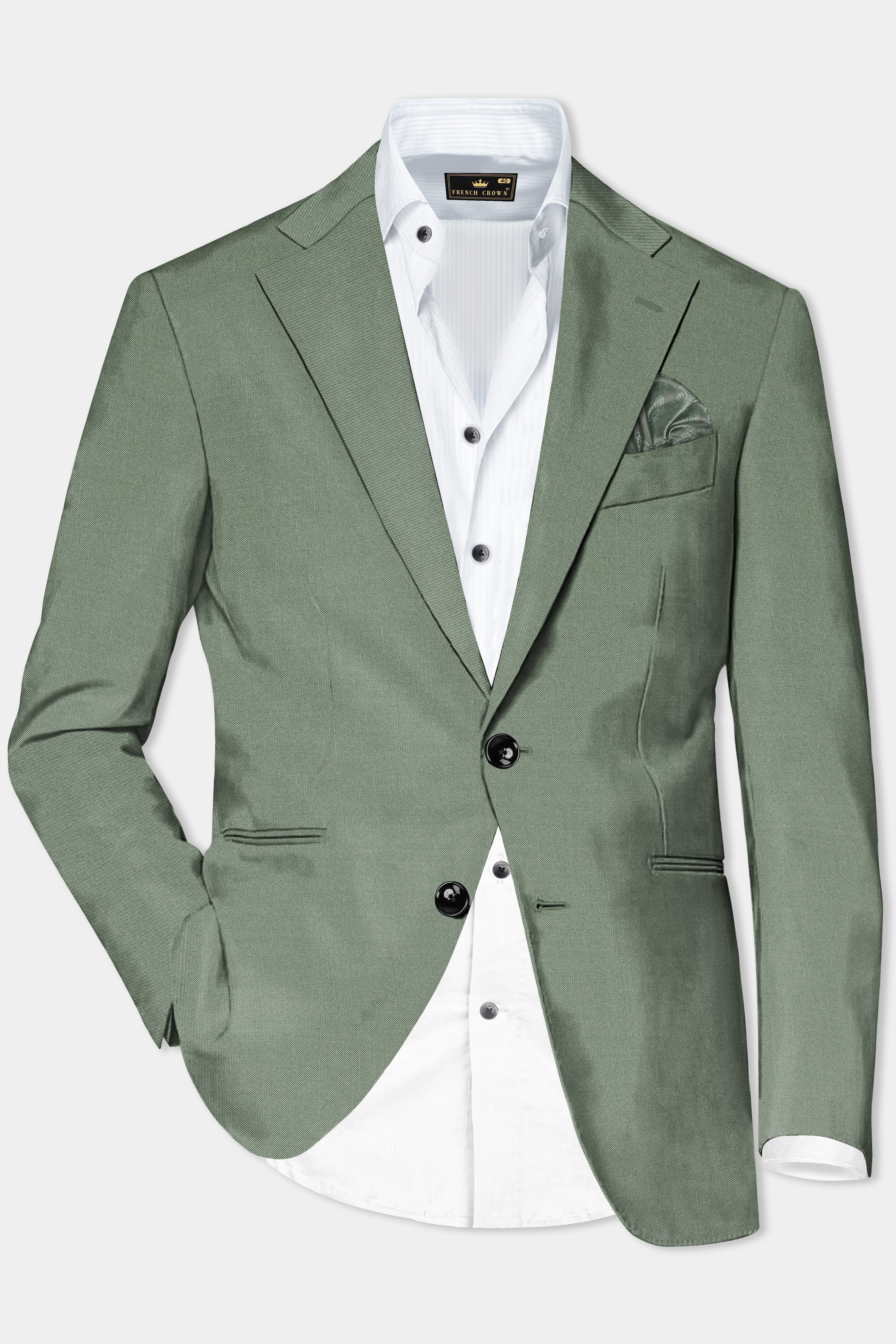 Spanish Green Solid Wool Rich Single Breasted Blazer