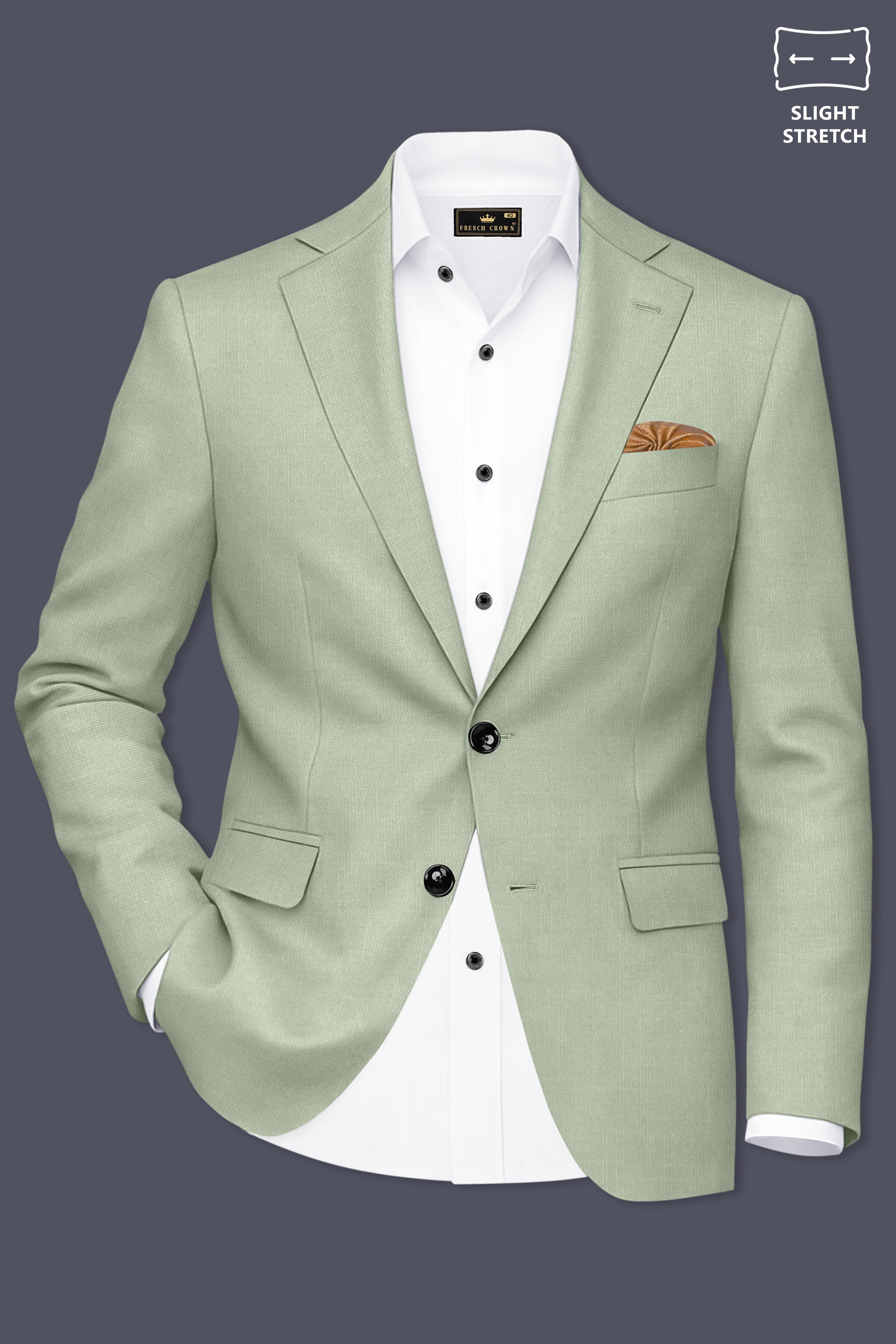 Spanish Green Solid Wool Rich Single Breasted Slight Stretch Blazer