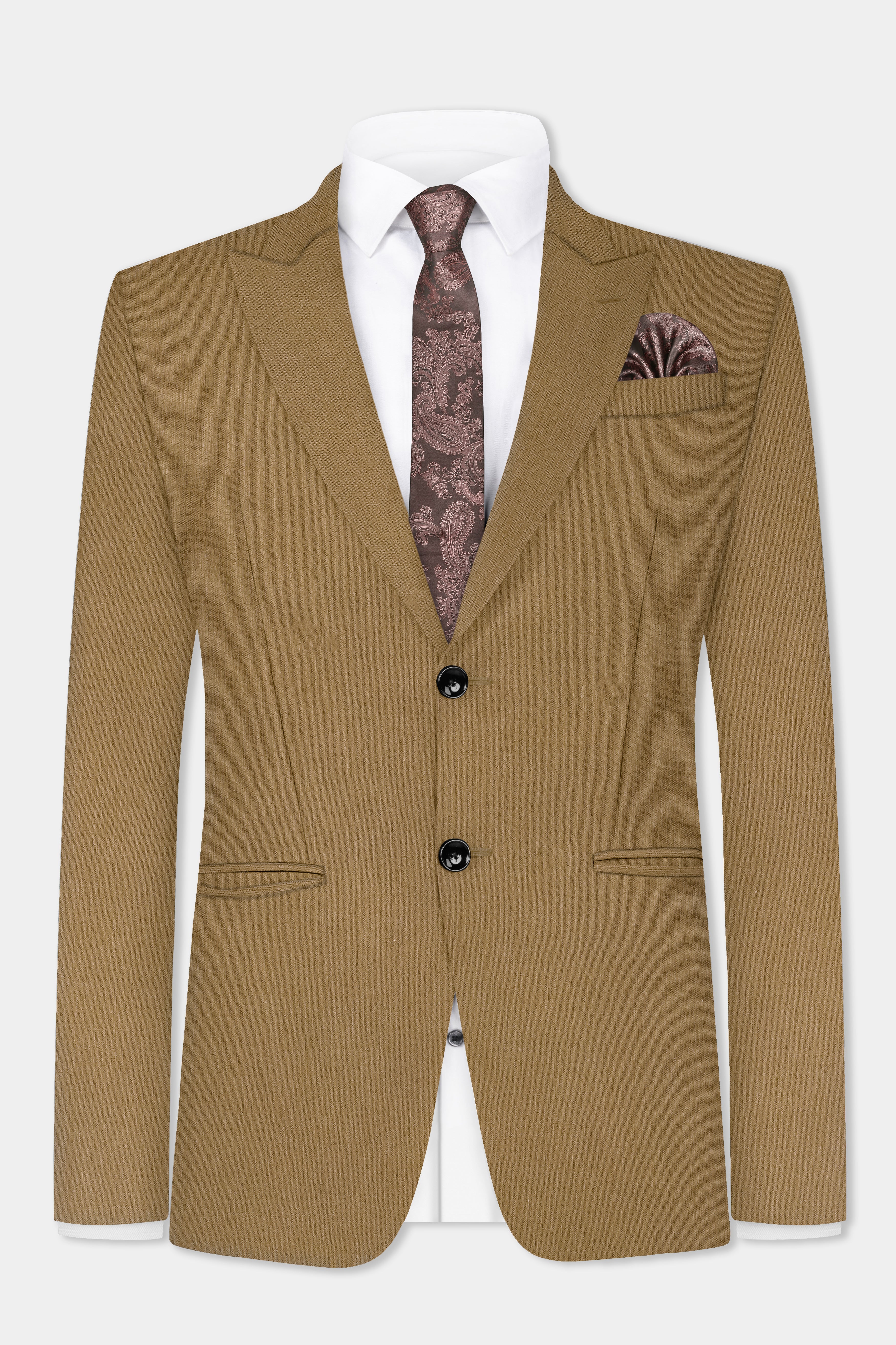 Sandrift Brown Solid Cotton Single Breasted Peak lapel Blazer