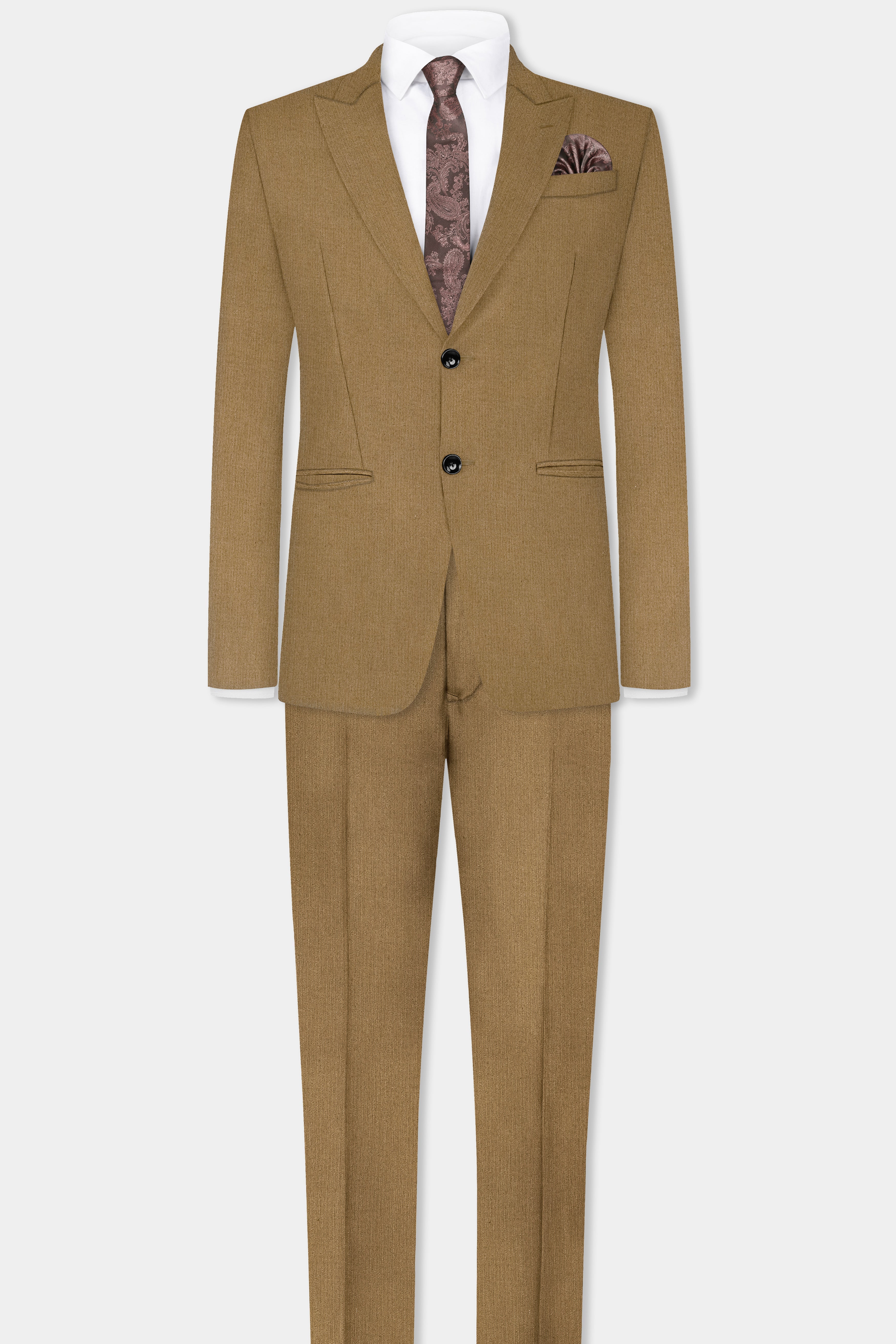 Sandrift Brown Solid Cotton Single Breasted Peak lapel Blazer