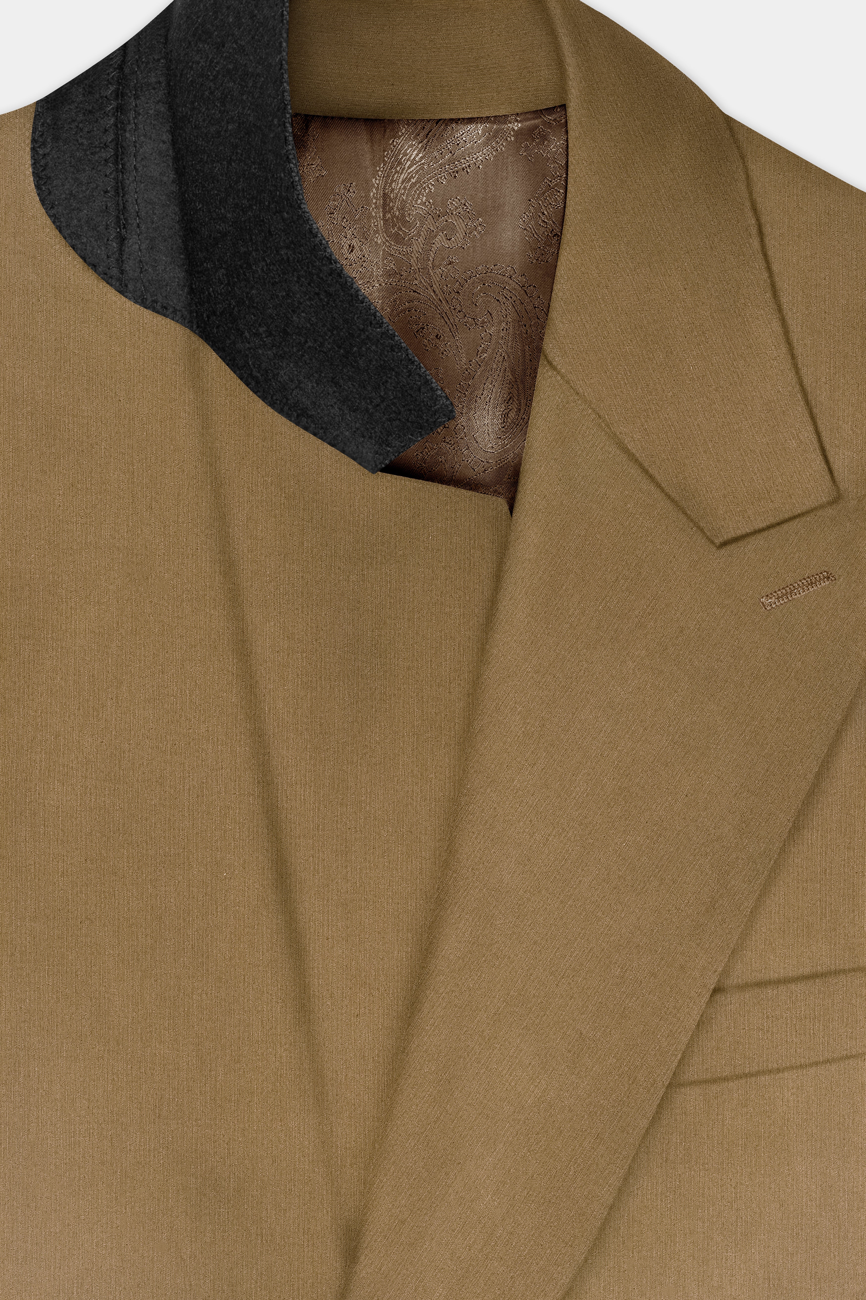 Sandrift Brown Solid Cotton Single Breasted Peak lapel Blazer