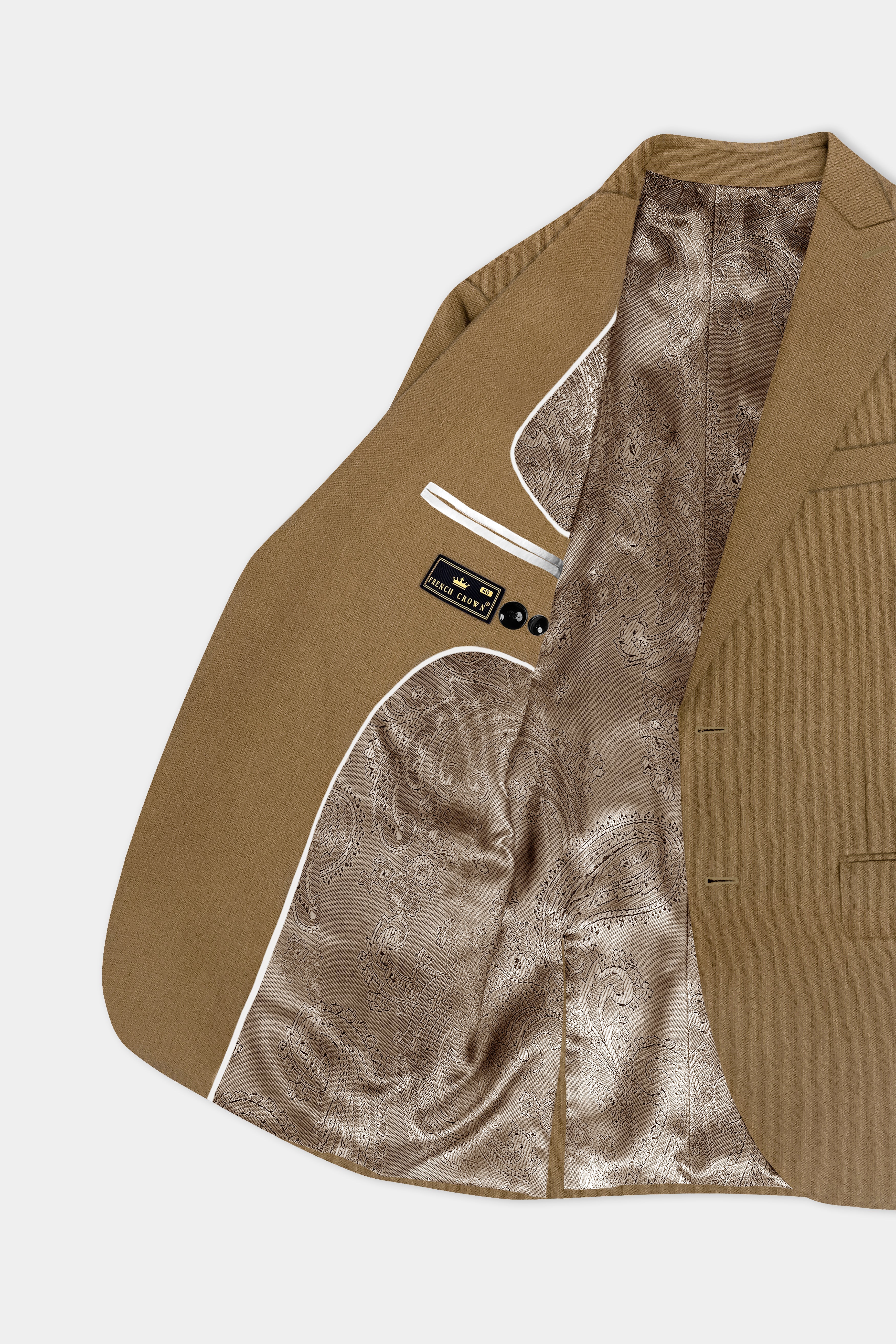 Sandrift Brown Solid Cotton Single Breasted Peak lapel Blazer