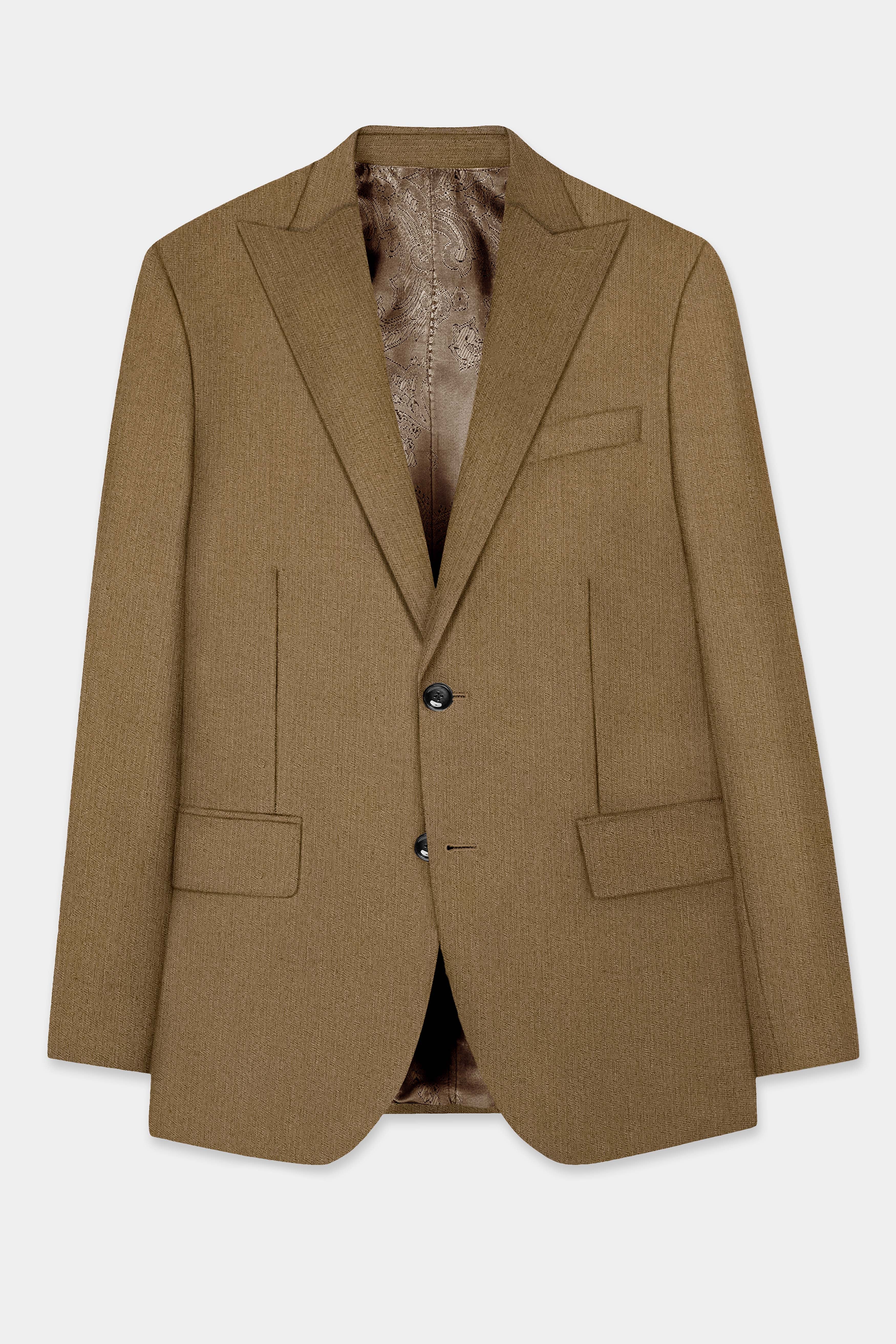 Sandrift Brown Solid Cotton Single Breasted Peak lapel Blazer