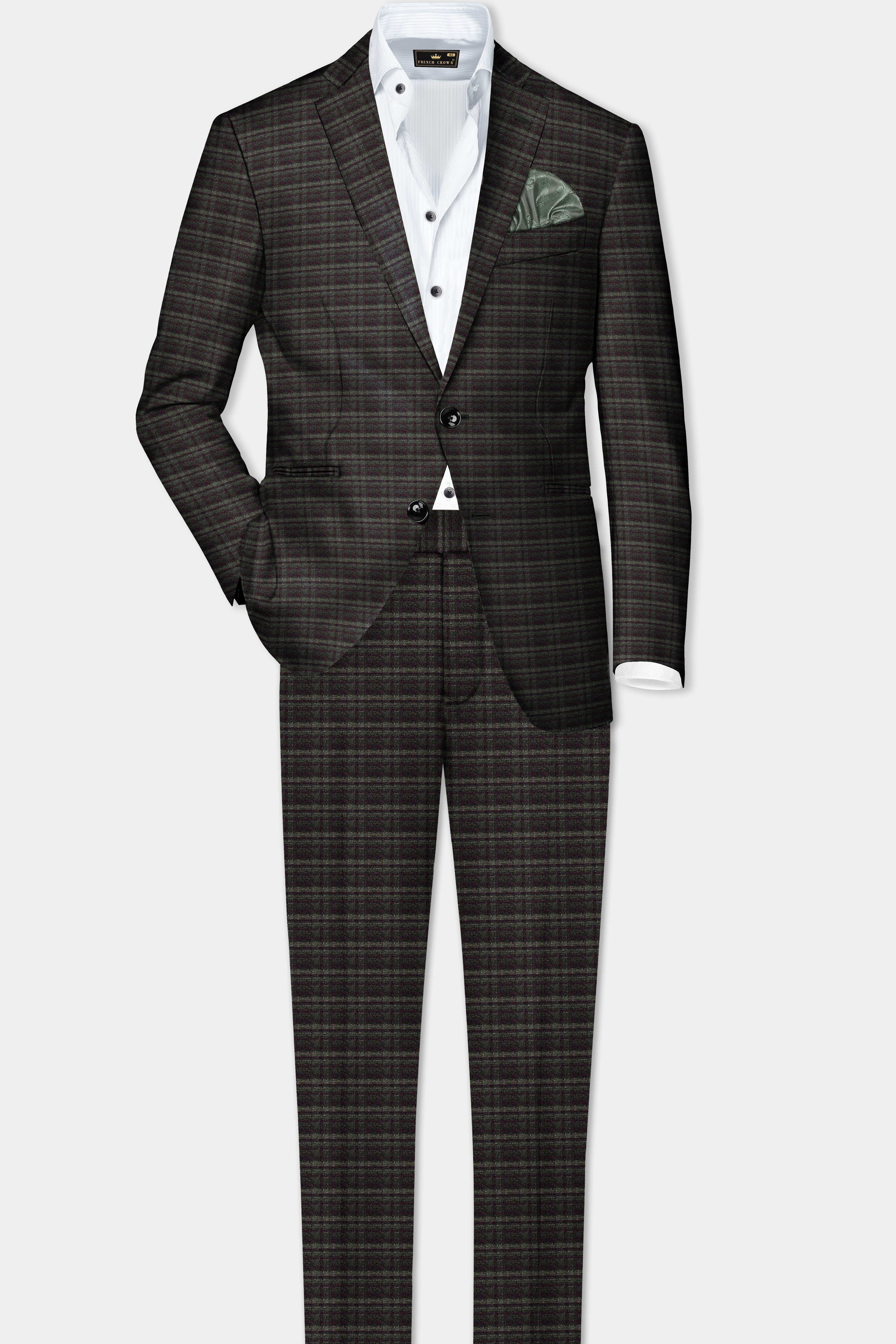 Zeus Brown And Lisbon Green Plaid Wool Rich Single Breasted Slim Lapel Blazer