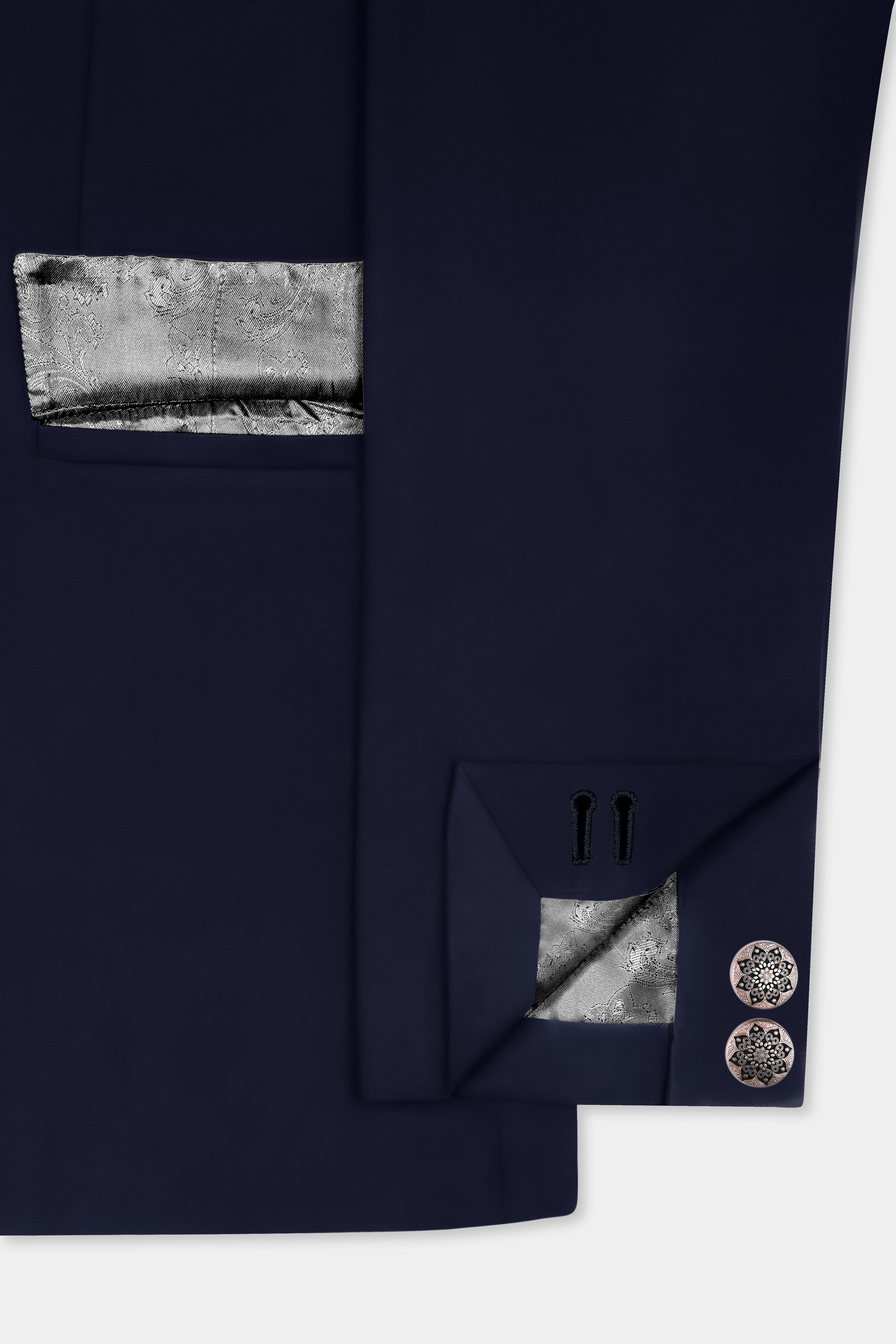 Ribbon Blue Solid Wool Rich Cross Placket Bandhgala Blazer