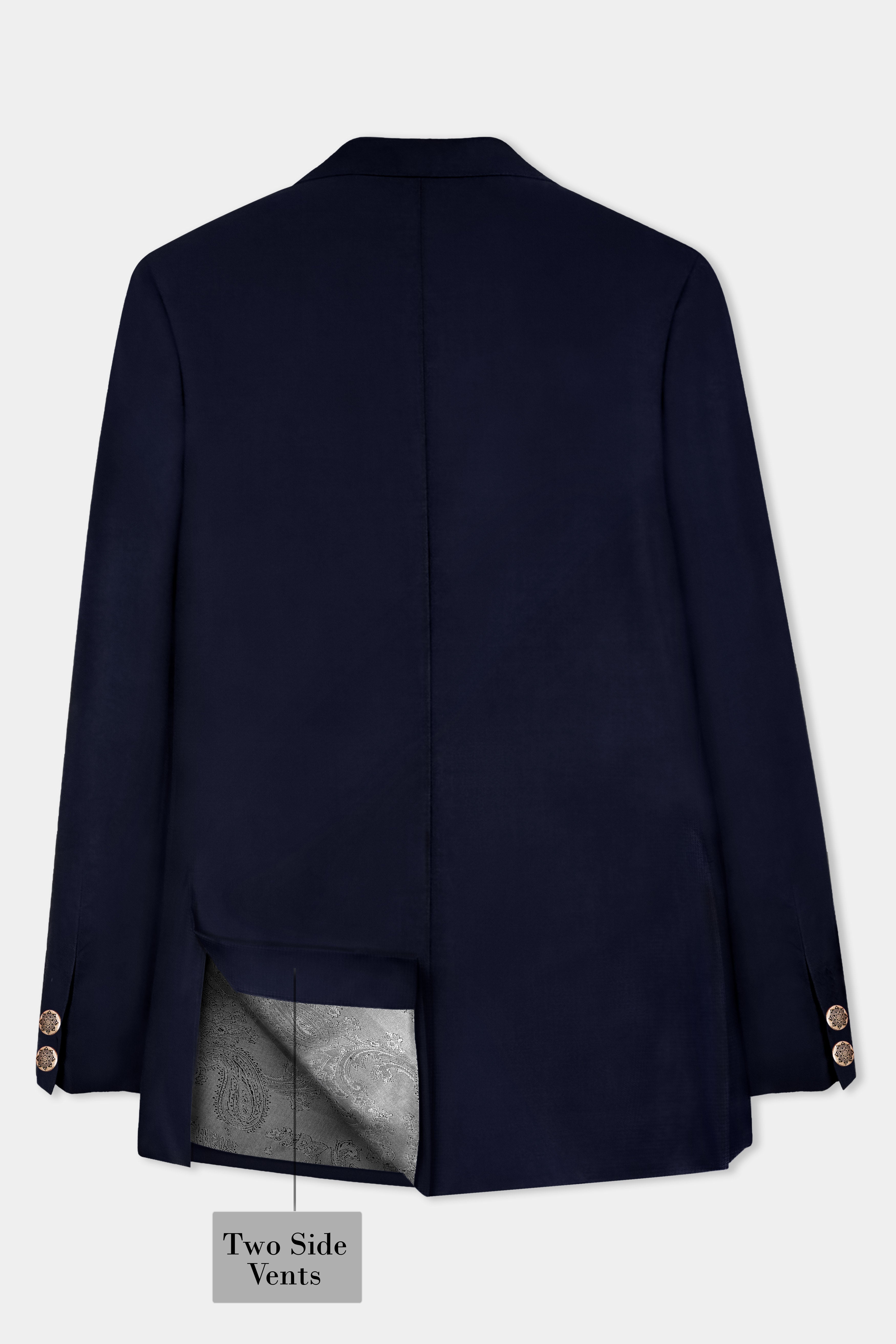 Ribbon Blue Solid Wool Rich Cross Placket Bandhgala Blazer