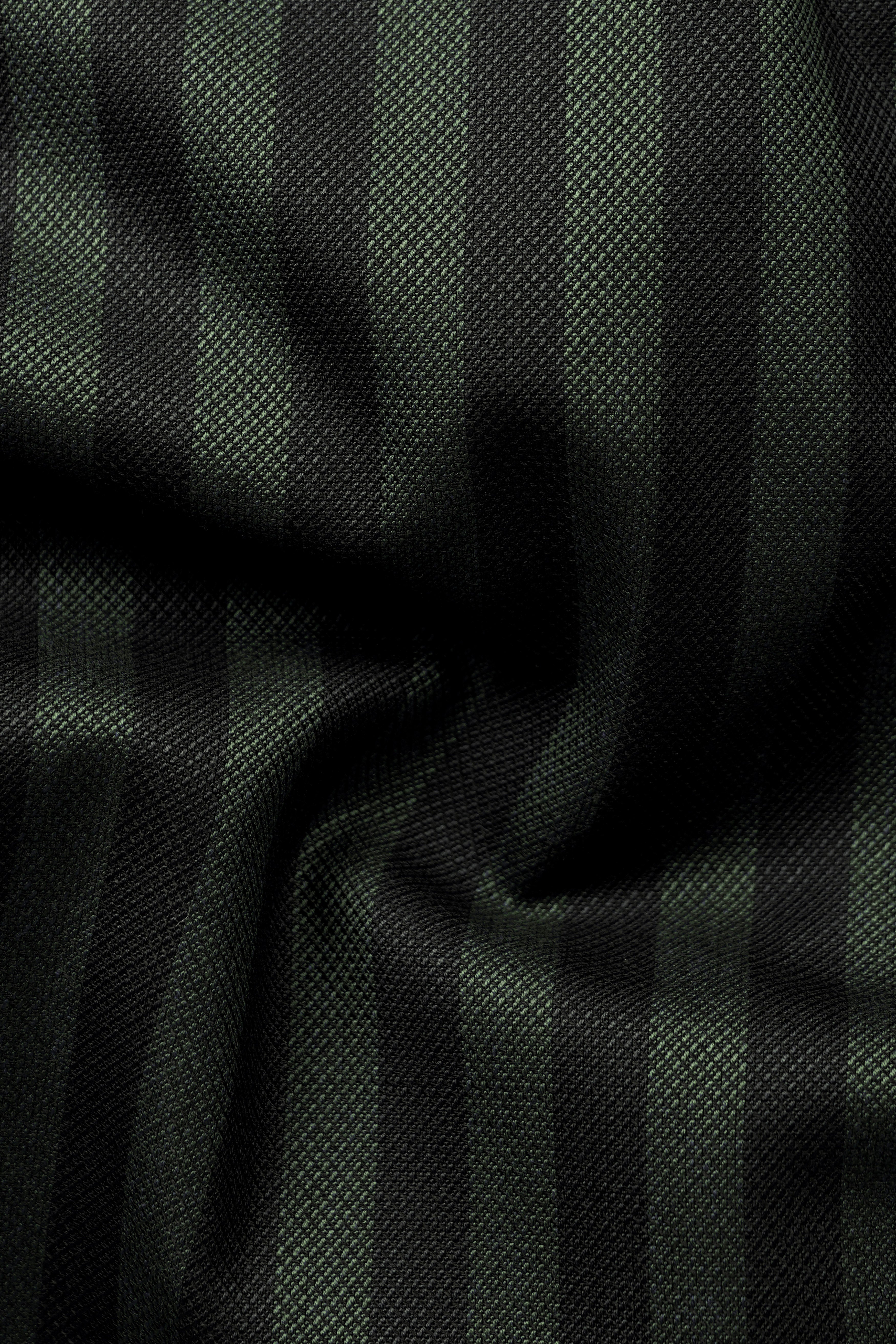 Racing Green And Jade Black Striped Wool Rich Cross Placket Bandhgala Blazer