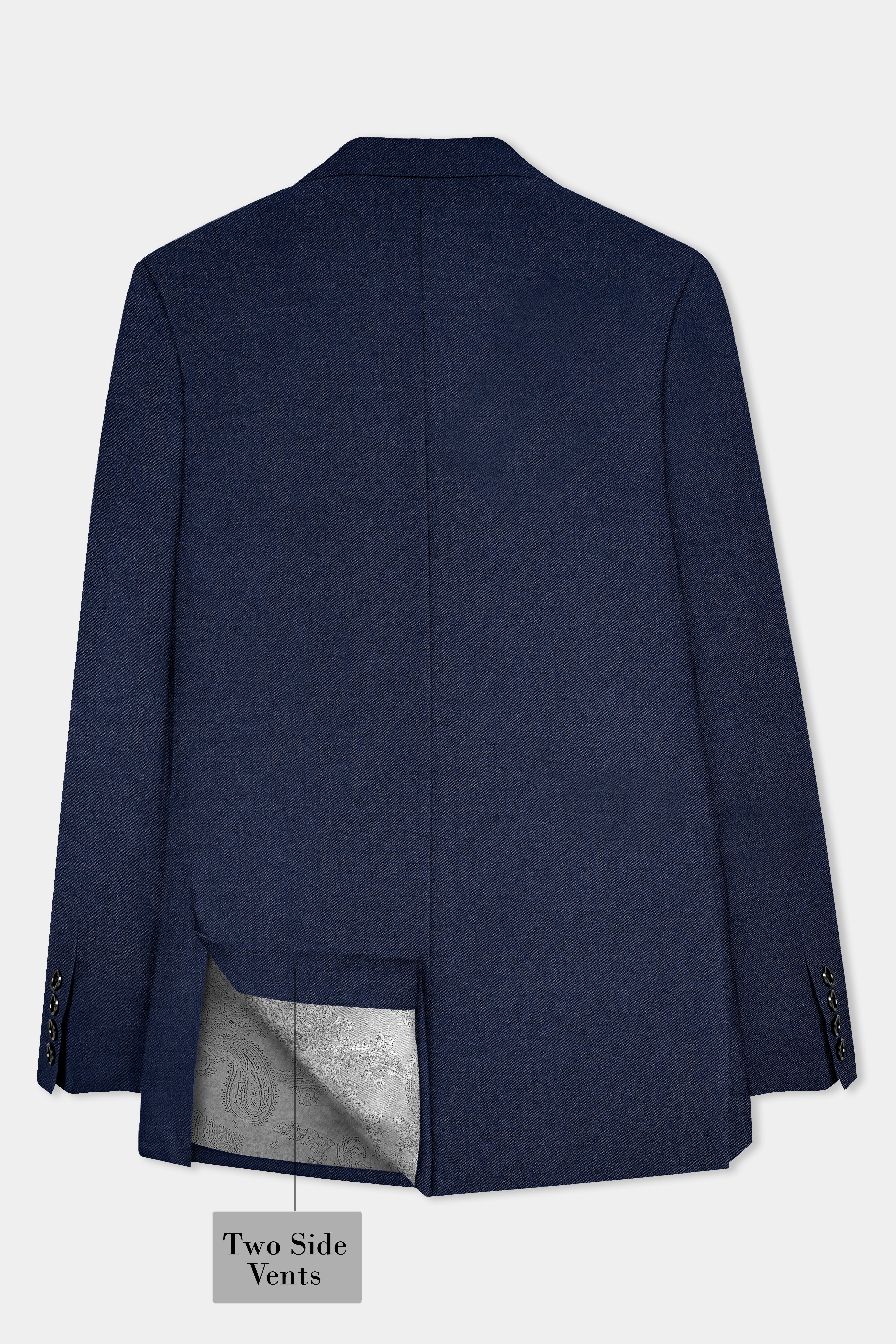 Berry Blue Solid Wool Rich Single Breasted Blazer