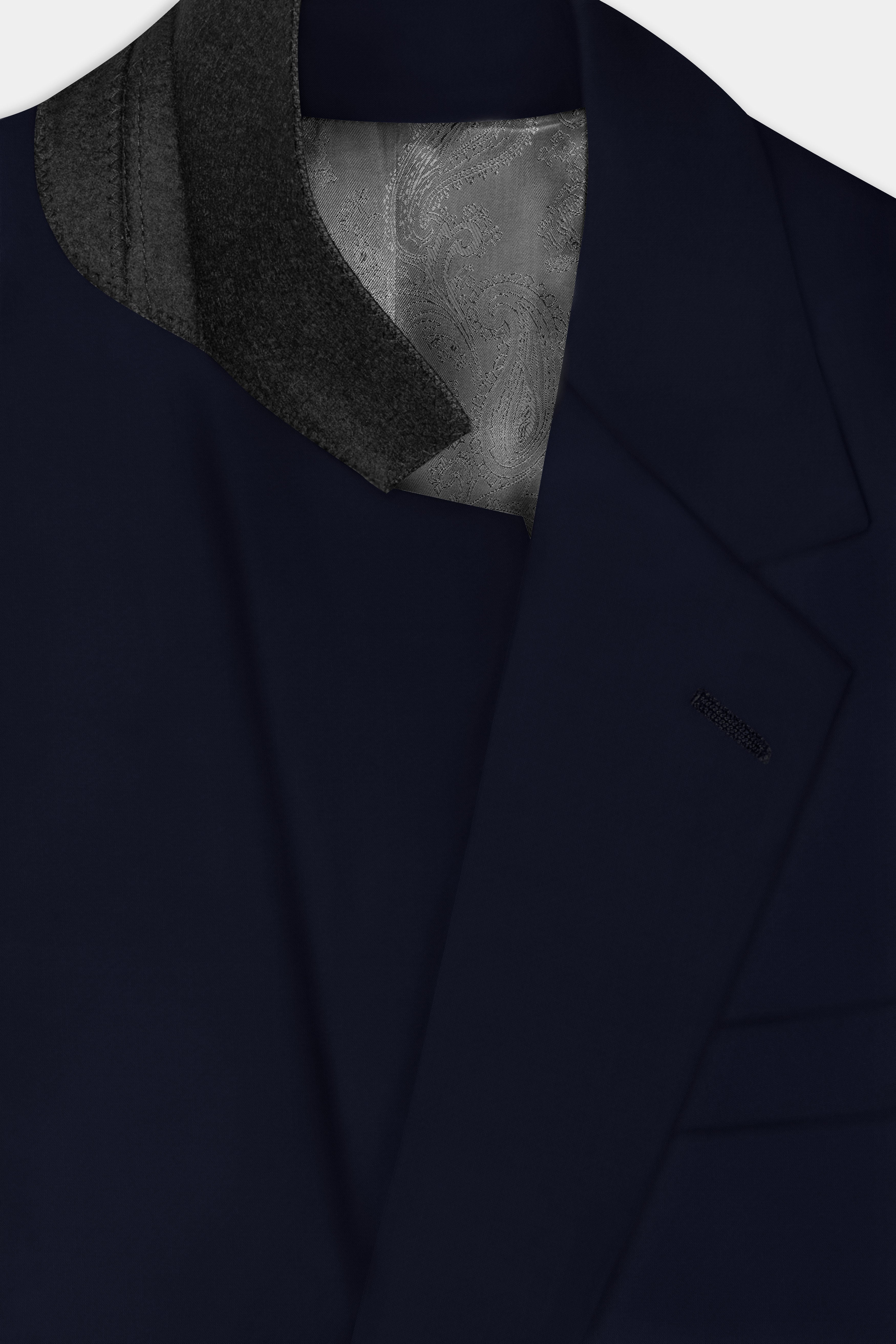 Ribbon Blue Solid Wool Rich Single Breasted Blazer