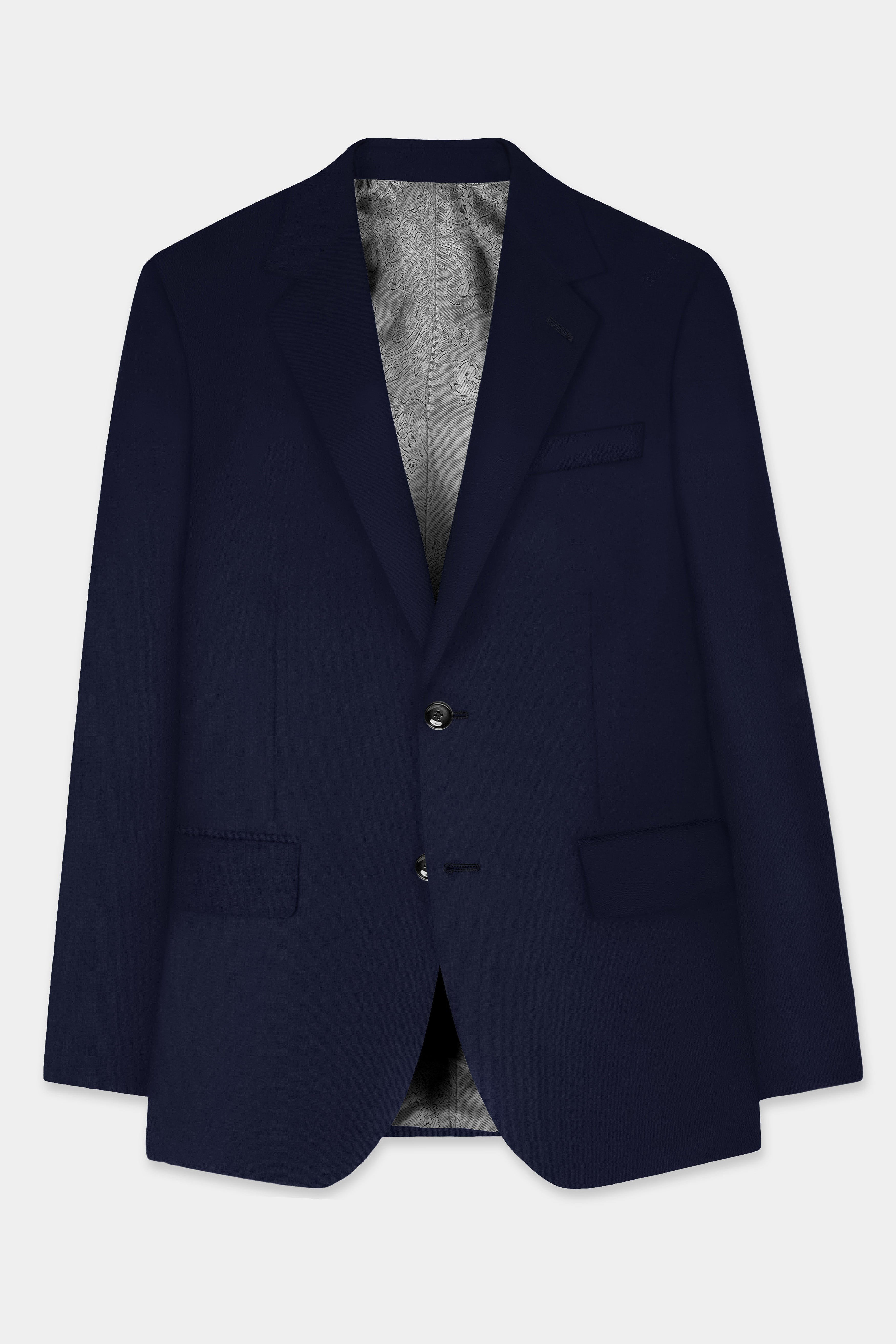 Ribbon Blue Solid Wool Rich Single Breasted Blazer