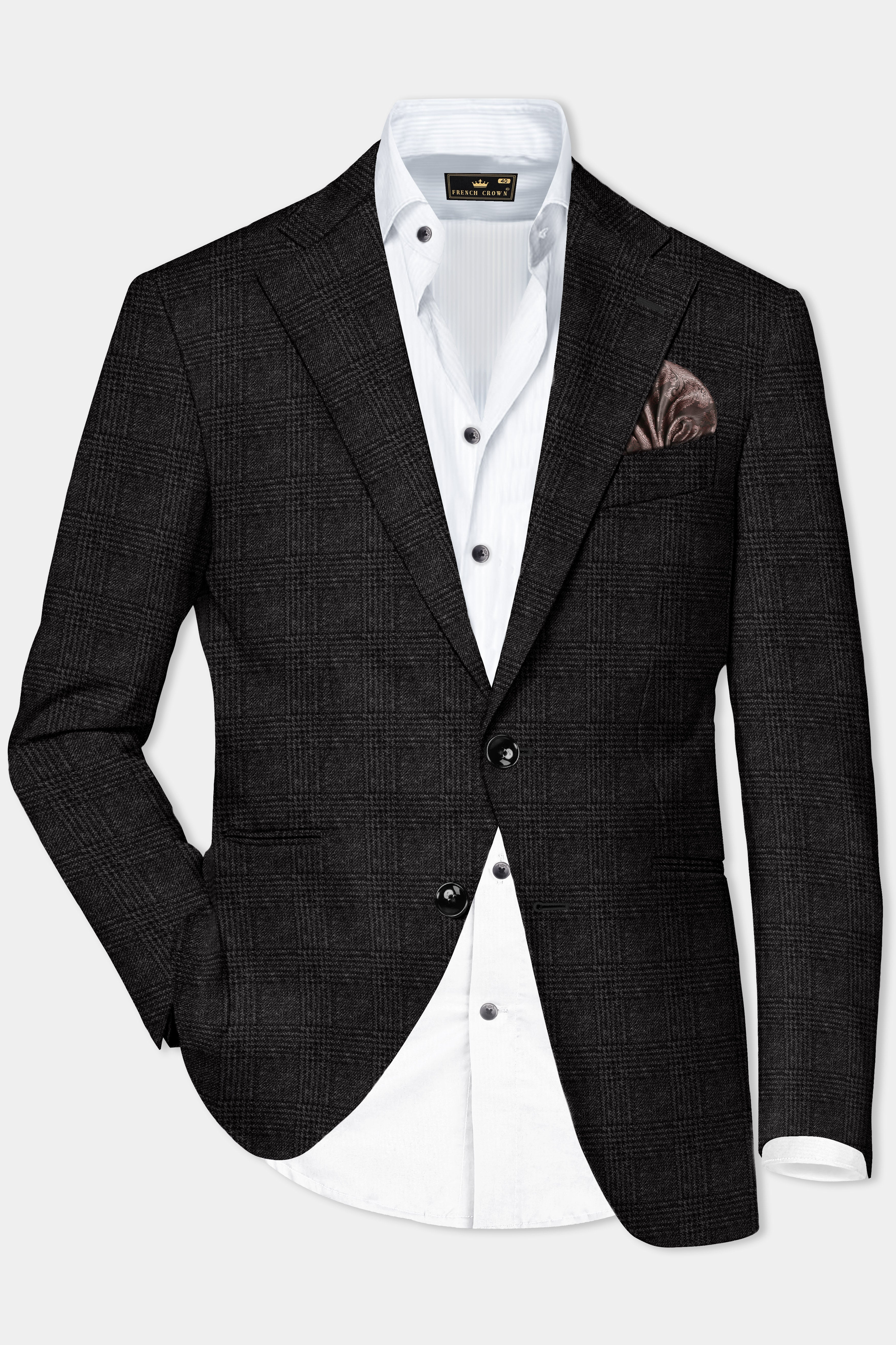 Zeus Gray Subtle Plaid Wool Rich Single Breasted Blazer